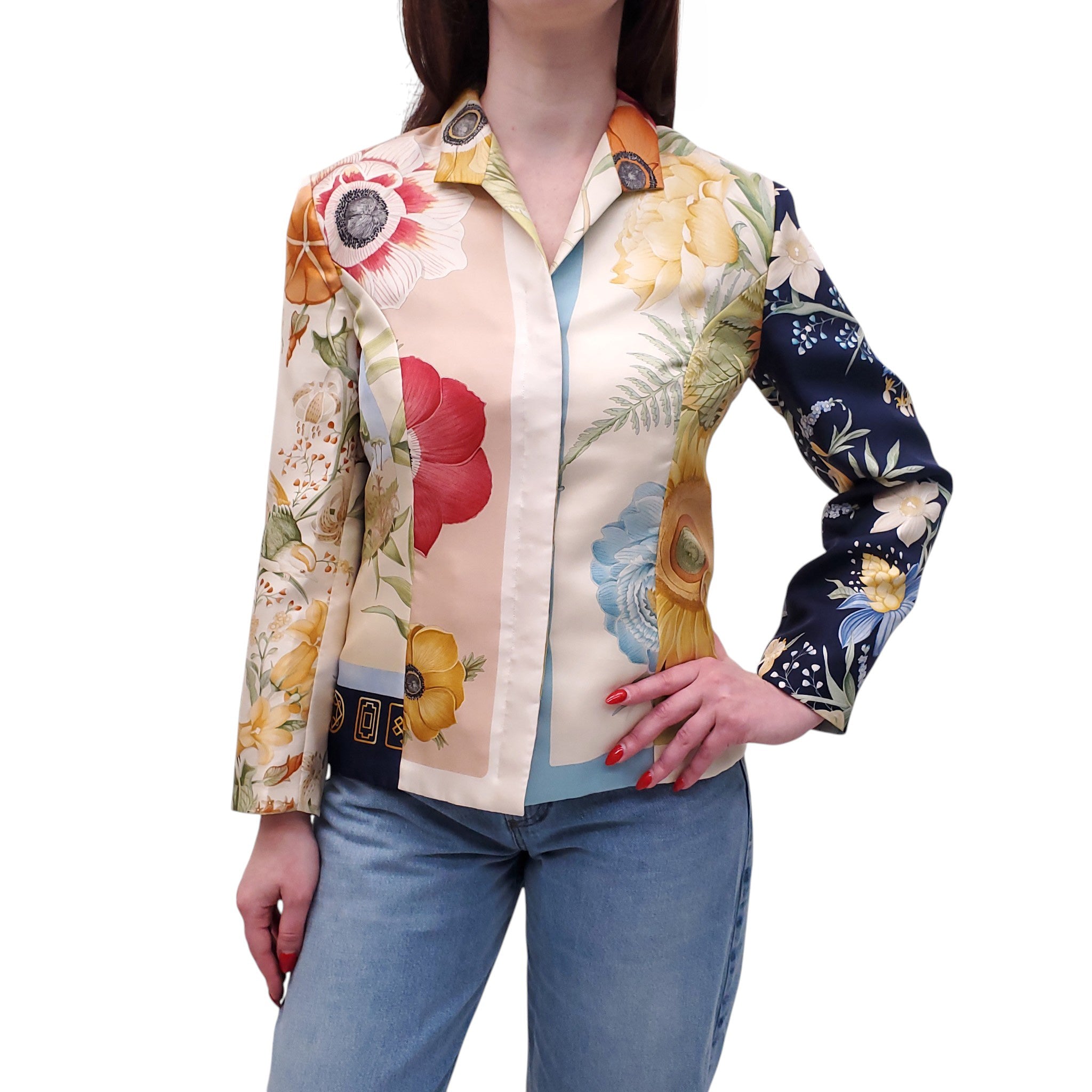 SALVATORE FERRAGAMO VINTAGE FLORAL MULTI-PATTERNED JACKET - SIZE 8