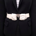 SALVATORE FERRAGAMO WHITE PATENT BOW LOGO BELT - SIZE 85