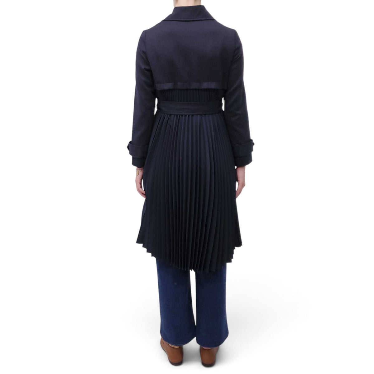 SANDRO NAVY PLEATED TRENCH COAT - SIZE 34
