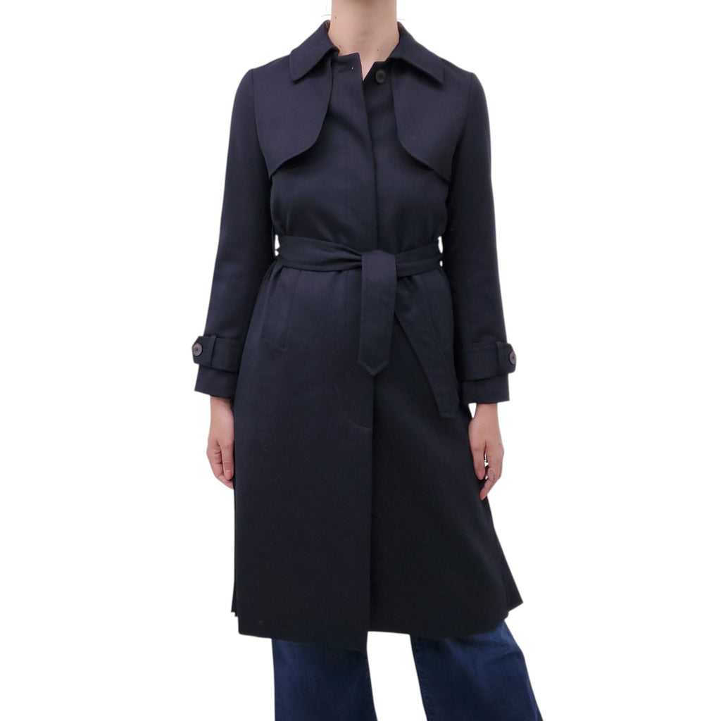 SANDRO NAVY PLEATED TRENCH COAT - SIZE 34
