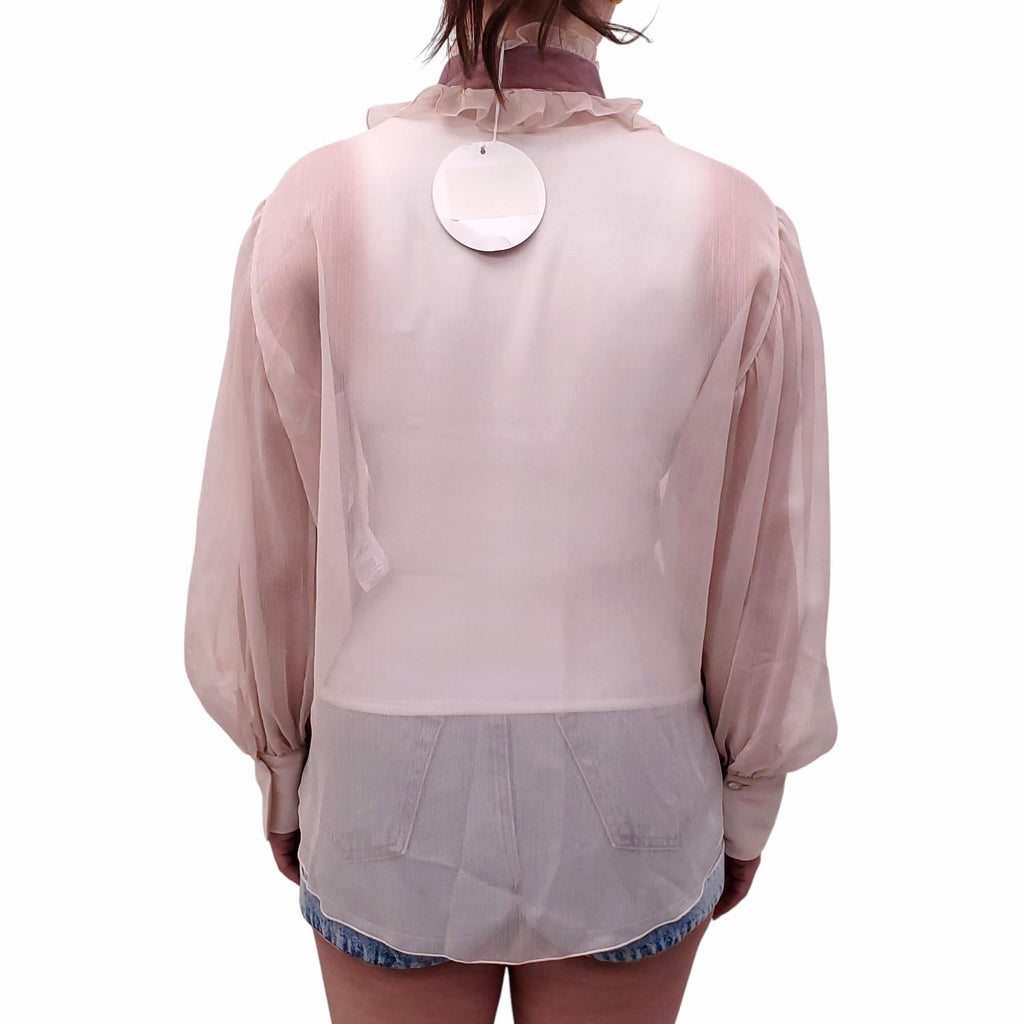 SEE BY CHLOÉ SHEER POWDER PINK RUFFLE BLOUSE - SIZE 40