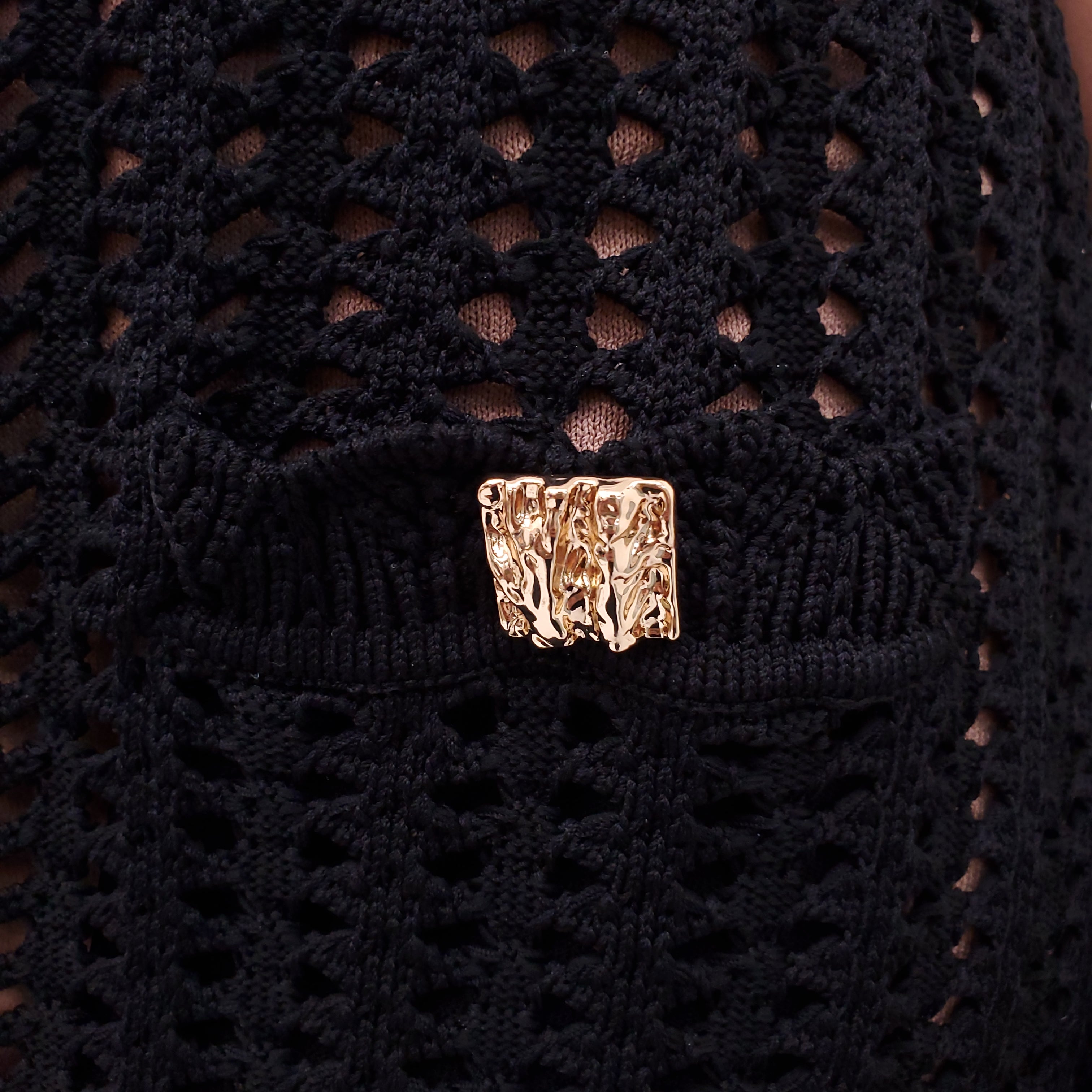 SELF-PORTRAIT BLACK CROCHET KNIT SKIRT WITH GOLD BUTTONS - SIZE L