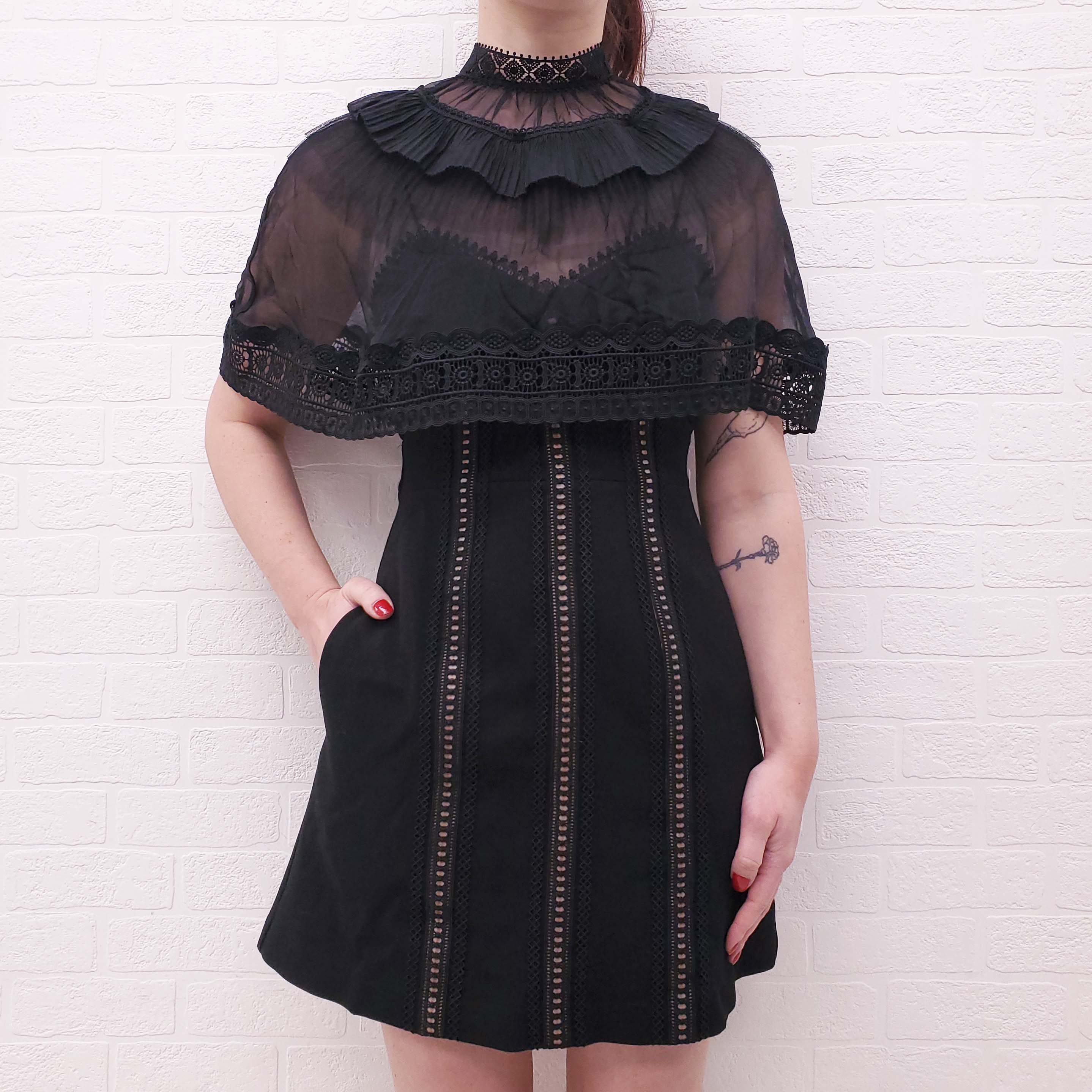 SELF-PORTRAIT BLACK DRESS WITH RUFFLE DETAIL