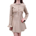 SELF-PORTRAIT GOLD KNIT DRESS WITH CRYSTAL BUTTONS - SIZE M