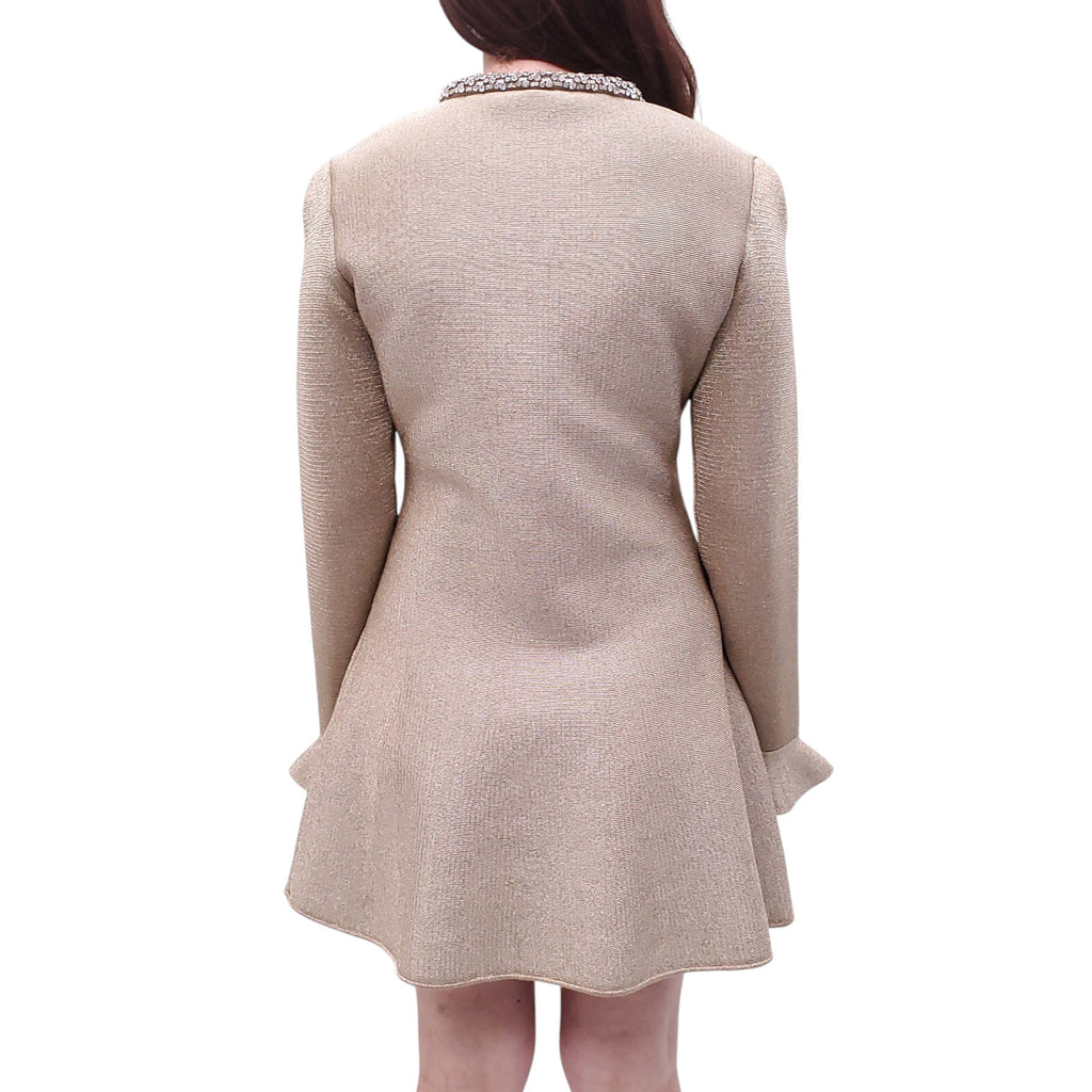 SELF-PORTRAIT GOLD KNIT DRESS WITH CRYSTAL BUTTONS - SIZE M