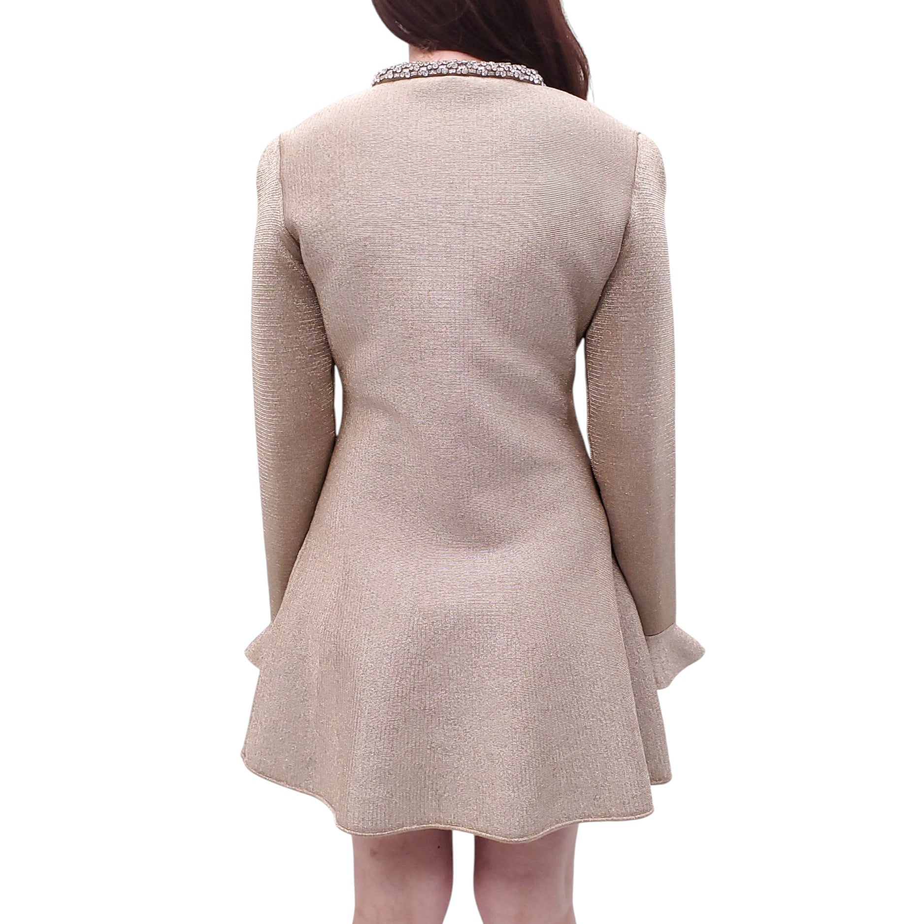 SELF-PORTRAIT GOLD KNIT DRESS WITH CRYSTAL BUTTONS - SIZE M