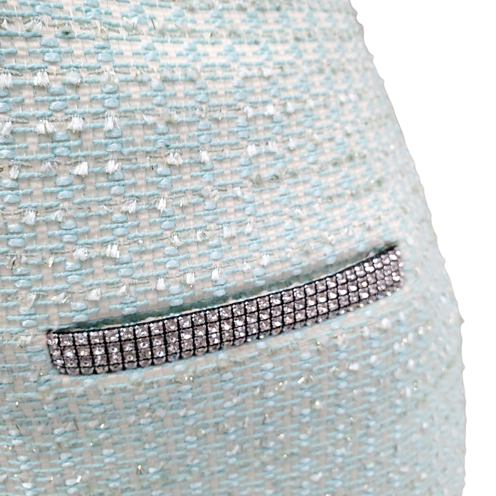 SELF-PORTRAIT MINT GREEN TWEED CRYSTAL-EMBELLISHED HALTER DRESS - SIZE US 4