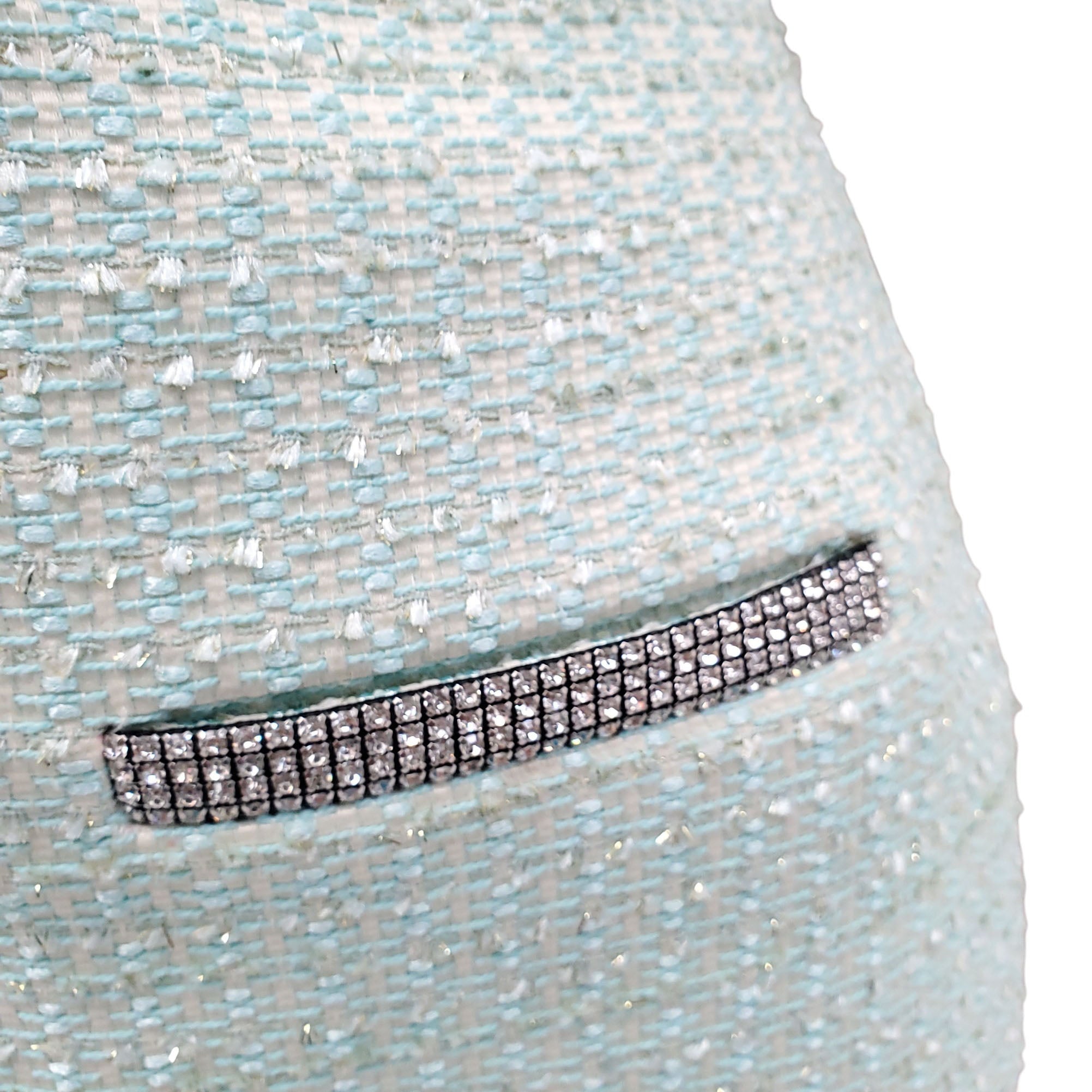 SELF-PORTRAIT MINT GREEN TWEED CRYSTAL-EMBELLISHED HALTER DRESS - SIZE US 4