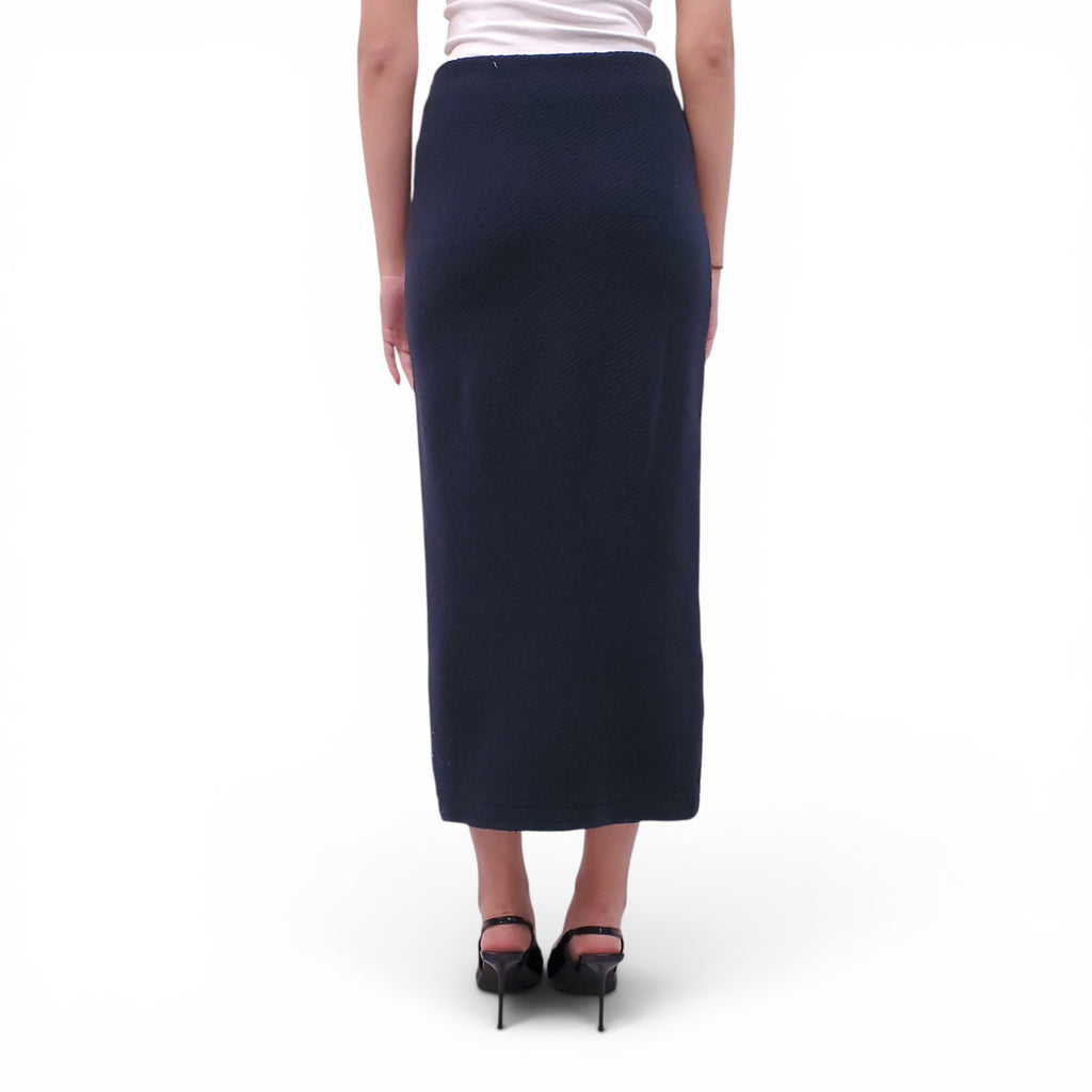 SELF-PORTRAIT NAVY KNIT MAXI SKIRT WITH CRYSTAL POCKET DETAILS - SIZE L