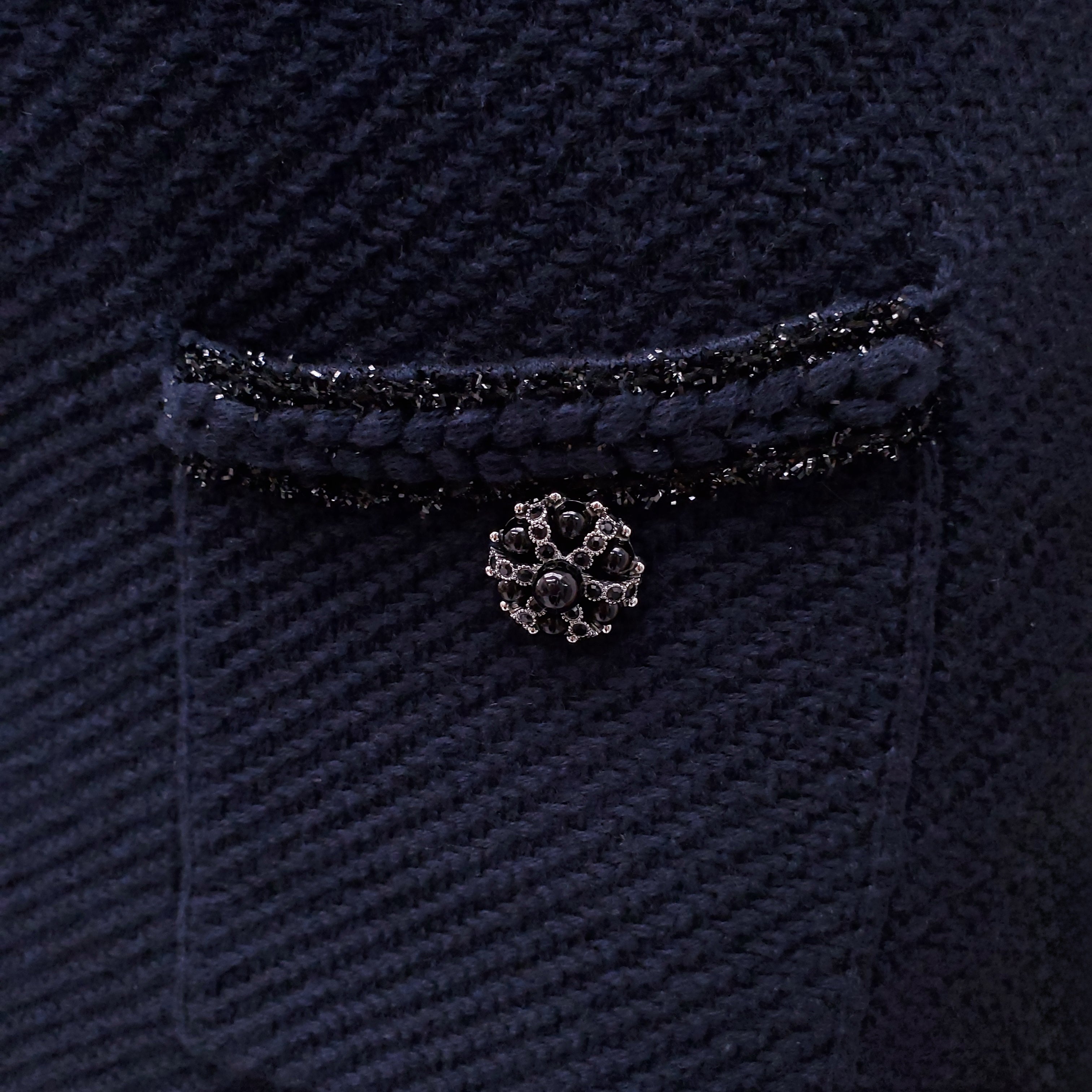 SELF-PORTRAIT NAVY KNIT MAXI SKIRT WITH CRYSTAL POCKET DETAILS - SIZE L