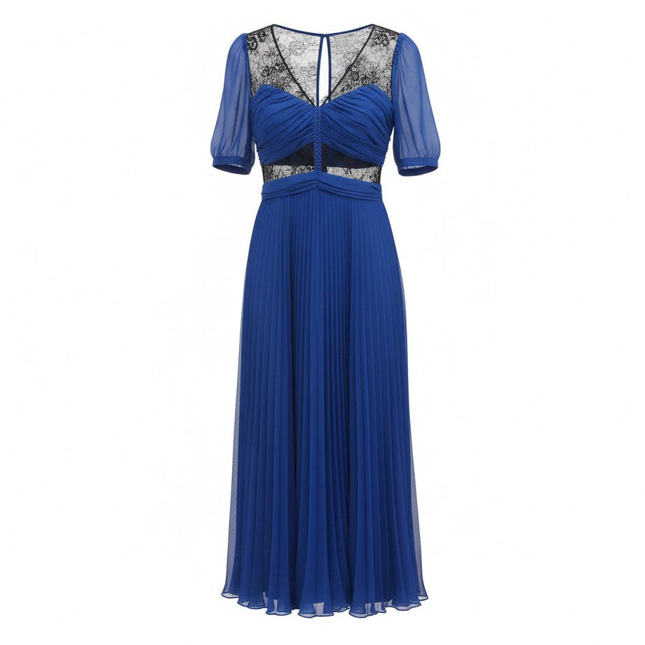 self portrait blue pleated dress self-portrait - Blue Jersey Gathered Midi Dress