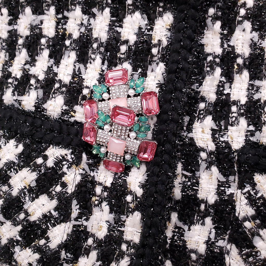 SELF-PORTRAIT TWEED SKIRT SET WITH CRYSTAL BROOCH - SIZE US 2