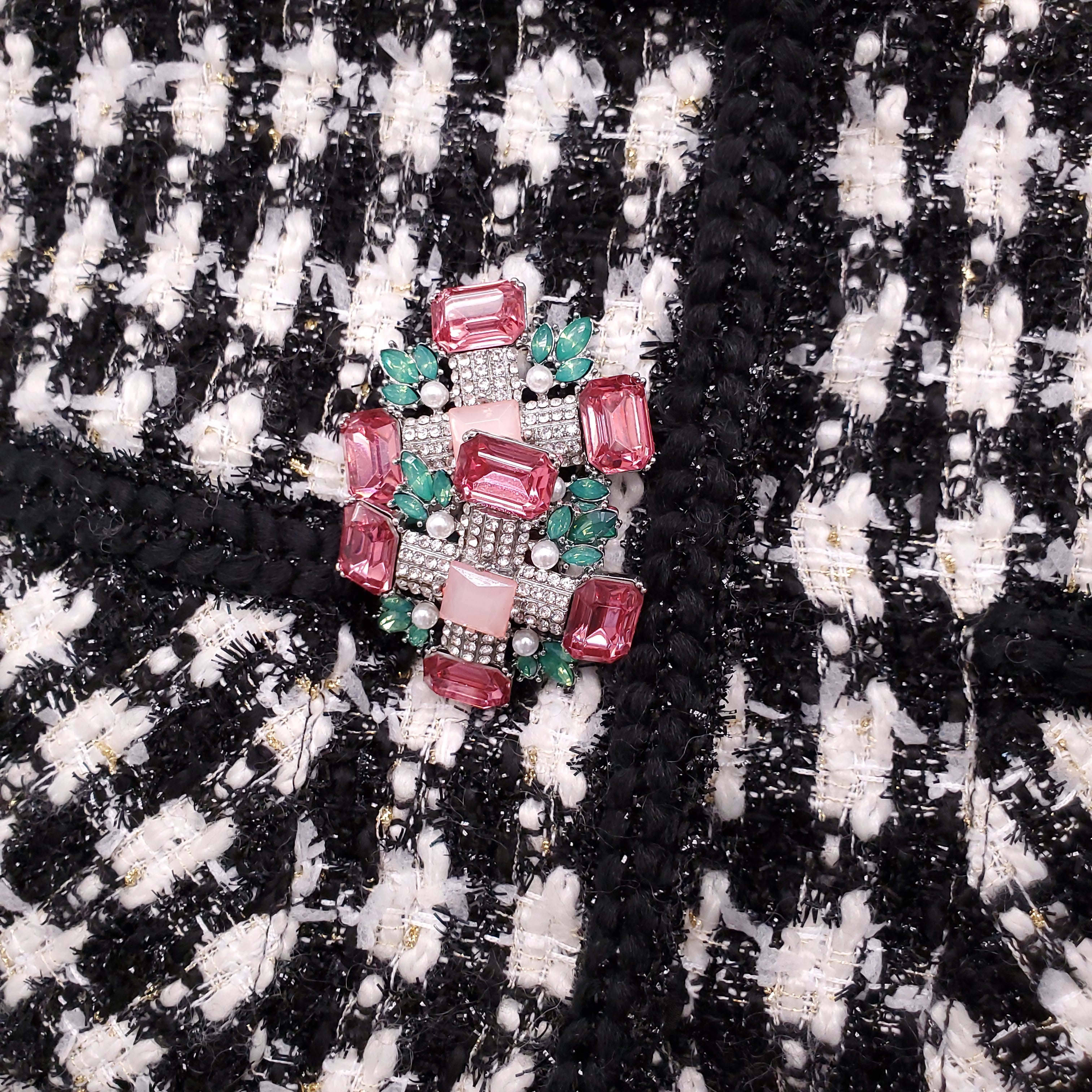 SELF-PORTRAIT TWEED SKIRT SET WITH CRYSTAL BROOCH - SIZE US 2