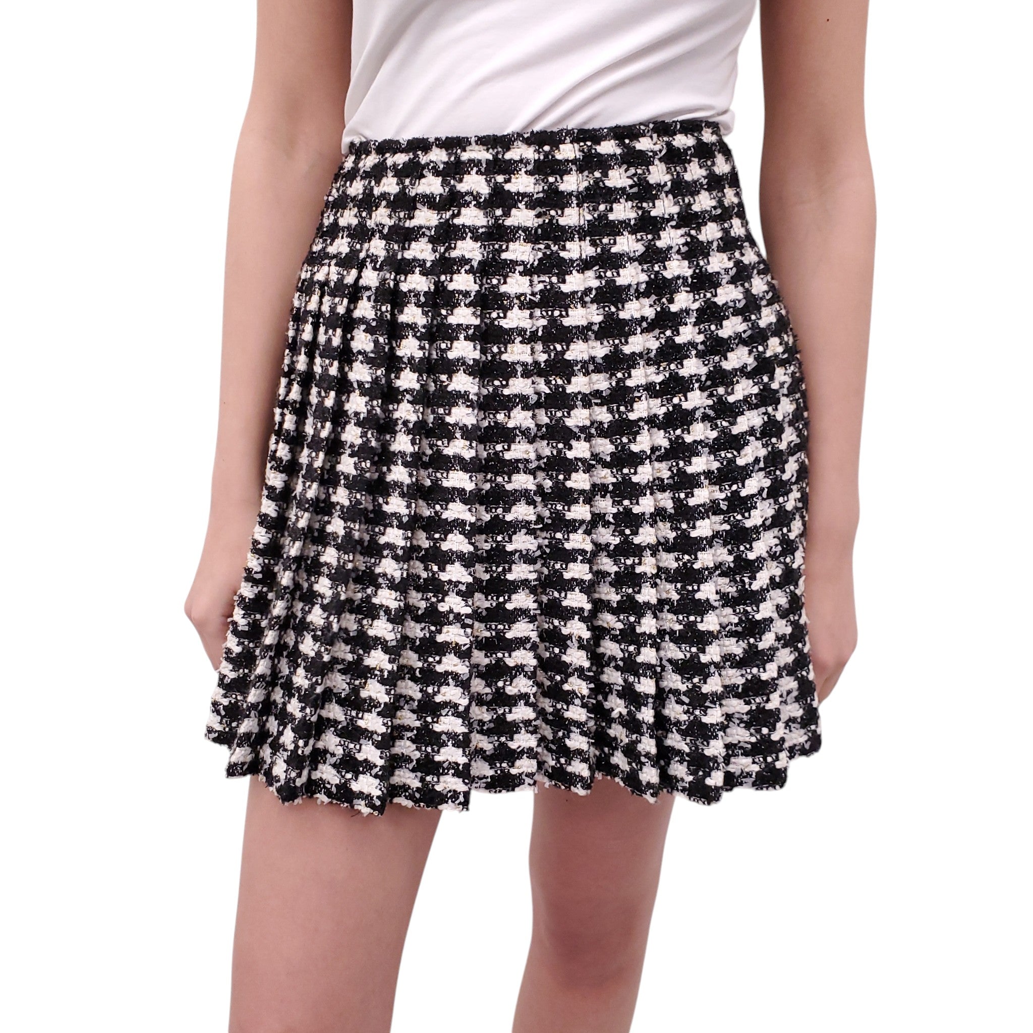 SELF-PORTRAIT TWEED SKIRT SET WITH CRYSTAL BROOCH - SIZE US 2