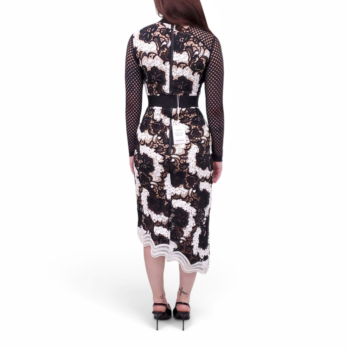 SELF PORTRAIT BLACK AND WHITE LACE DRESS - SIZE 2