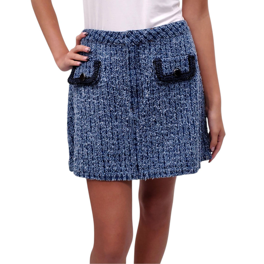 SELF PORTRAIT TEXTURED DENIM MINI SKIRT - SIZE 10