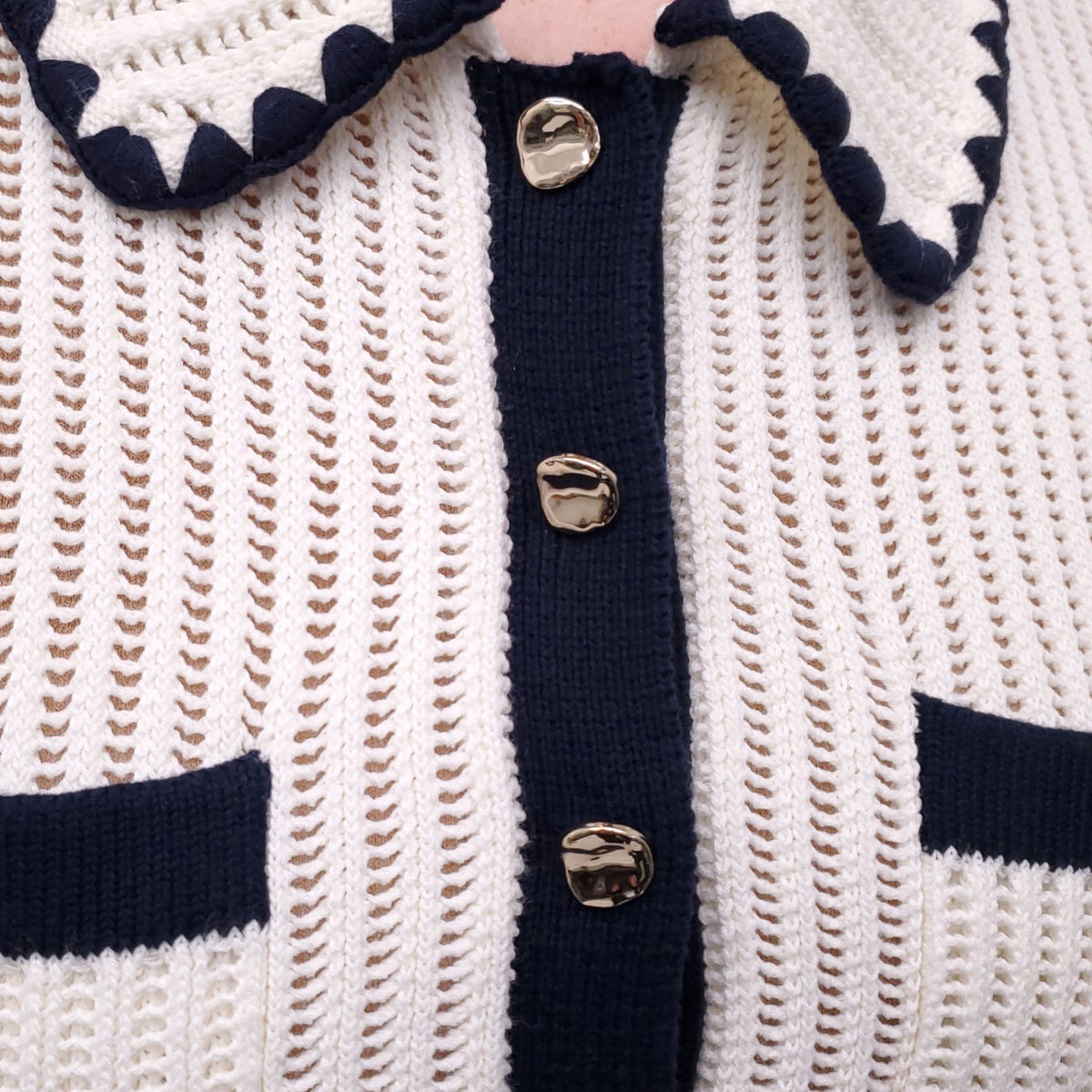 SELF PORTRAIT WHITE AND NAVY DRESS - SIZE M