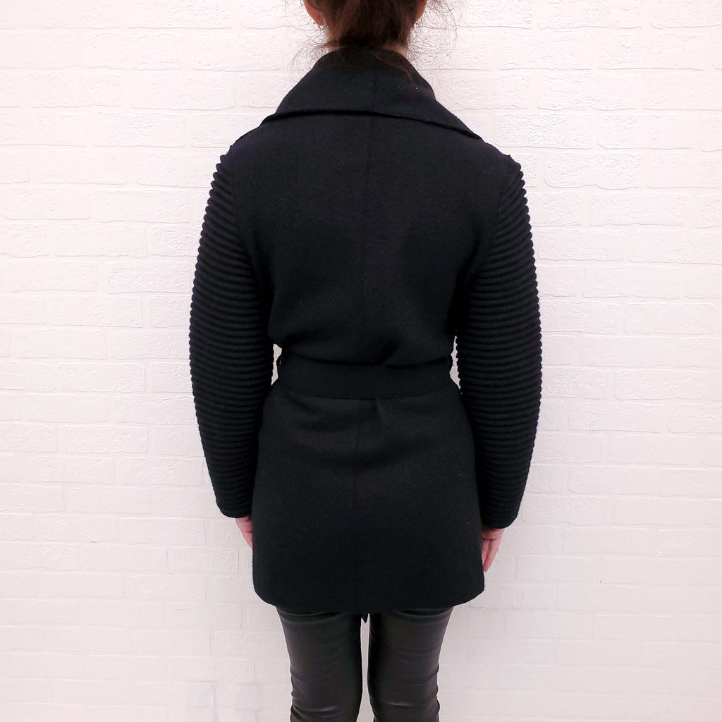 SENTALER BLACK RIBBED SLEEVE JACKET - SIZE M