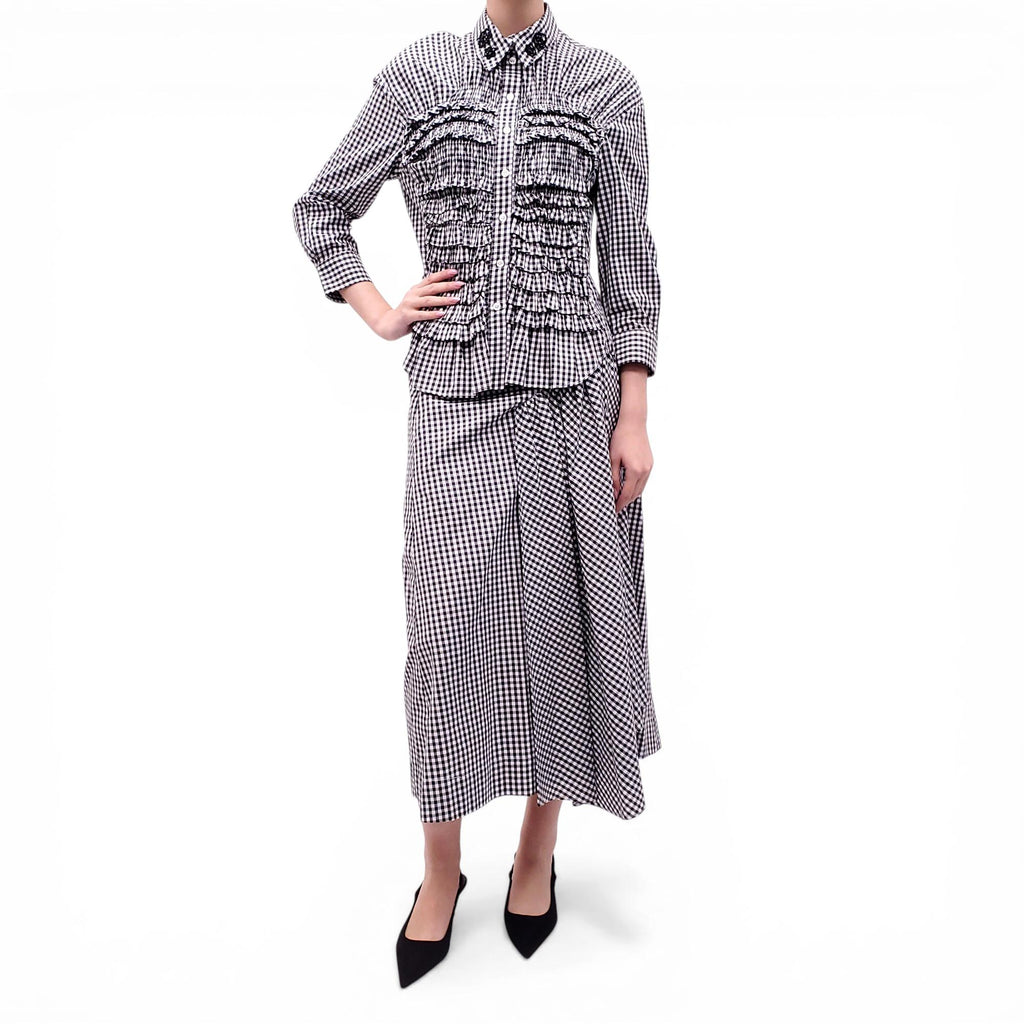 SIMONE ROCHA BLACK AND WHITE GINGHAM SET WITH FLORAL BEADED DETAIL - S ...