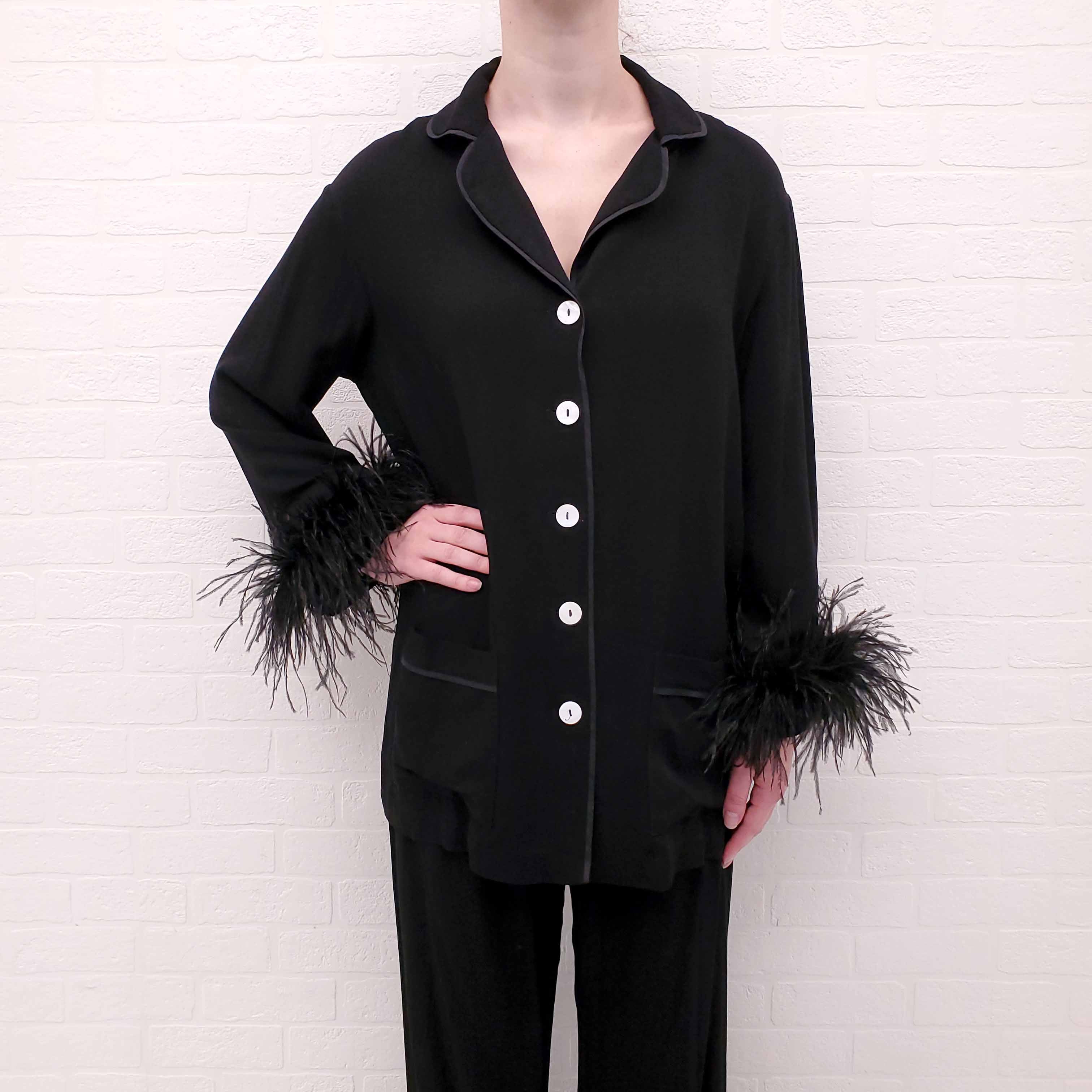 SLEEPER BLACK FEATHER BUTTON UP SET - SIZE M