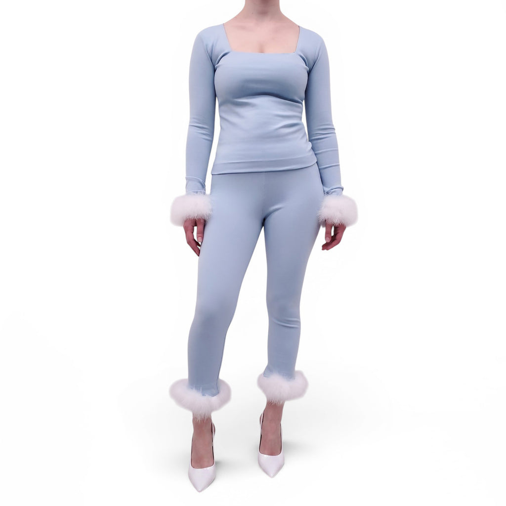 SLEEPER BLUE LOUNGE SET WITH WHITE FEATHER DETAILS - SIZE S