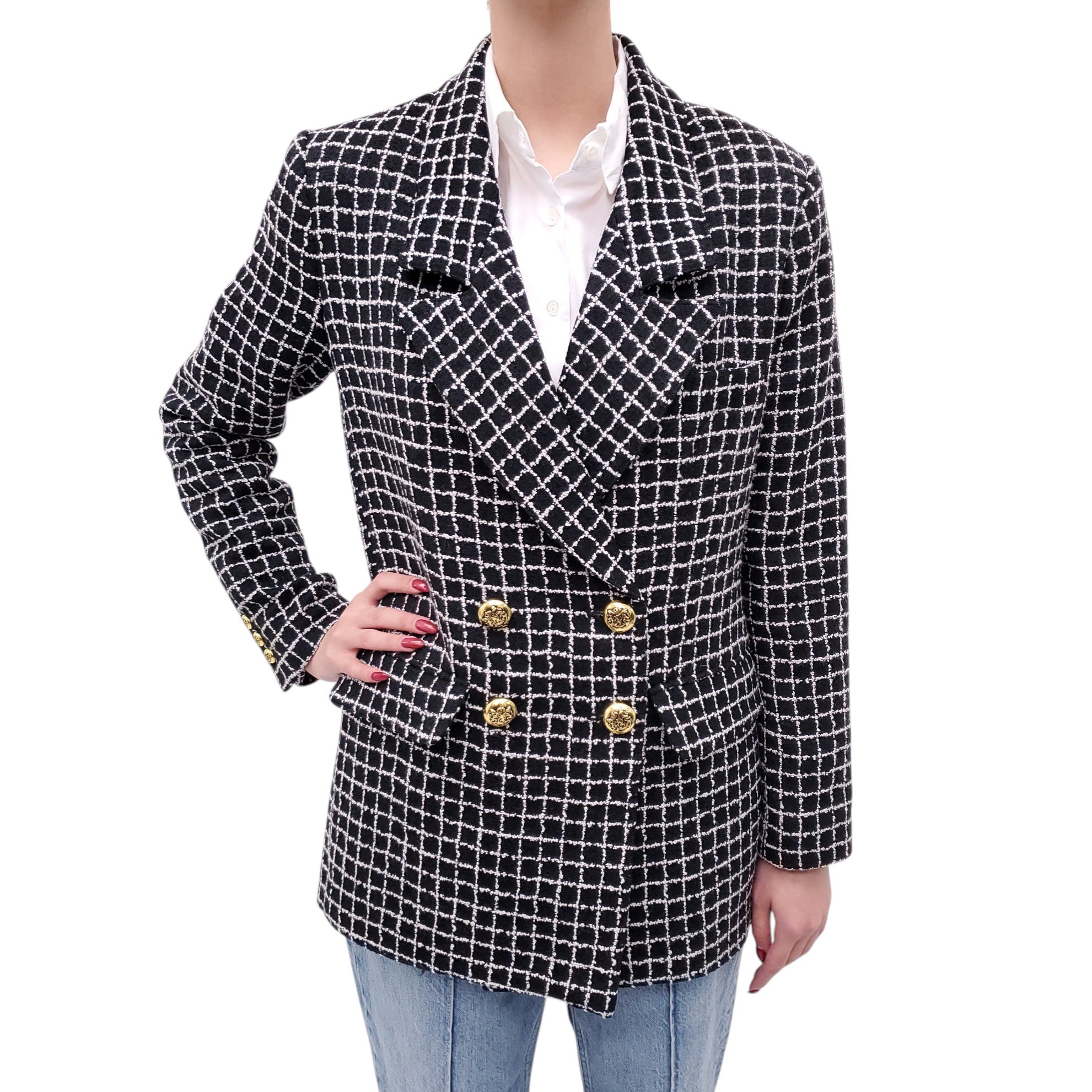 SMYTHE BLACK AND WHITE OVERSIZED PLAID JACKET - SIZE M