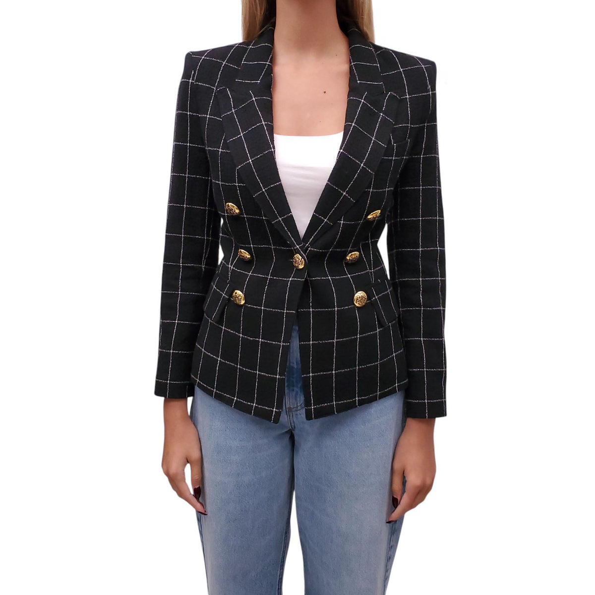 SMYTHE BLACK AND WHITE PLAID BLAZER - SIZE 2