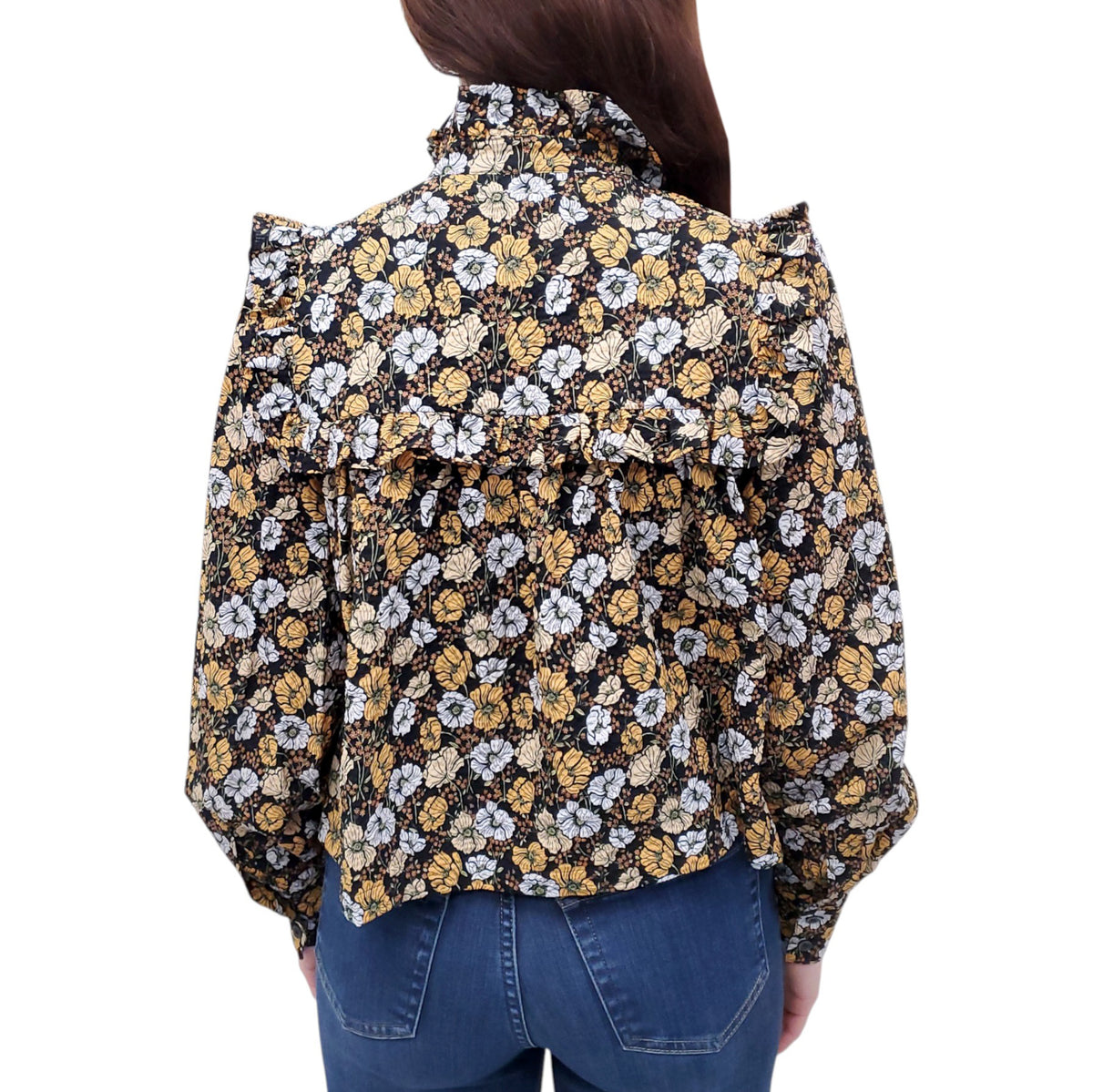 SMYTHE BLACK AND YELLOW FLORAL BLOUSE - SIZE M