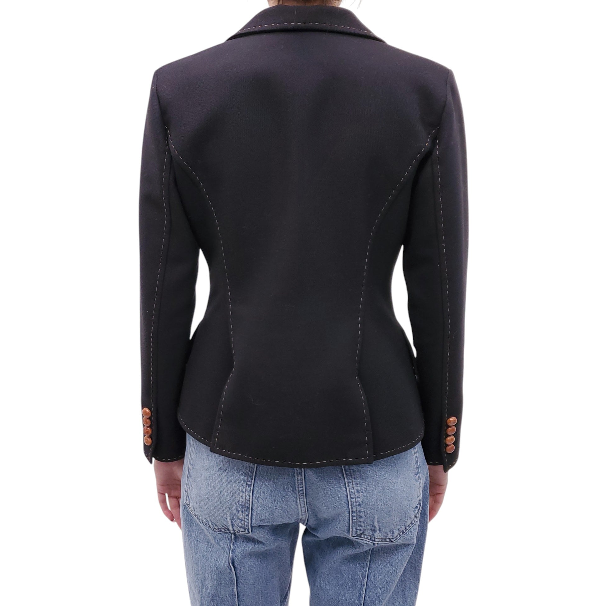 SMYTHE BLACK BLAZER WITH STITCHING AND LEATHER BUTTONS - SIZE 10