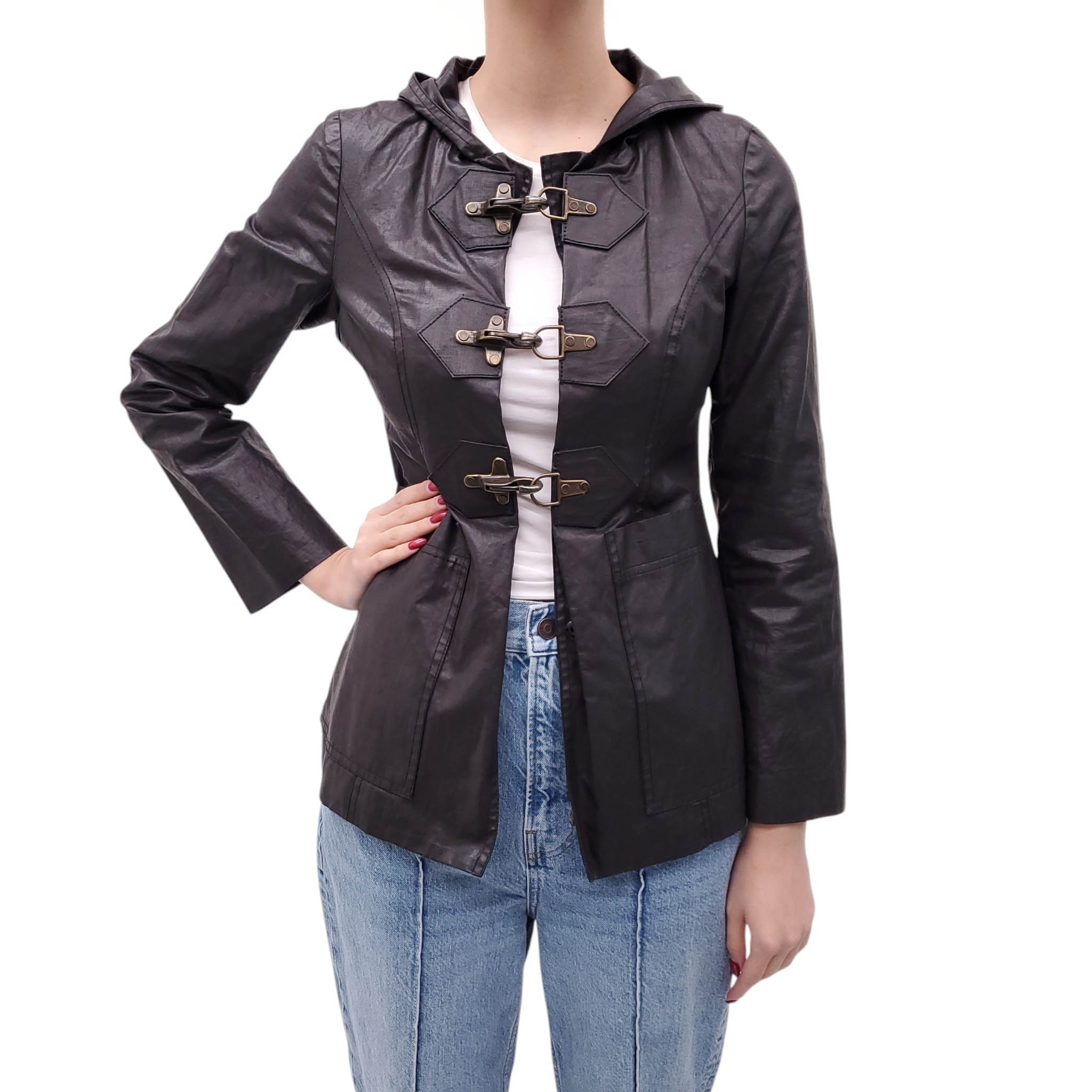 SMYTHE BLACK COATED JACKET WITH TOGGLE DETAILS - SIZE 4