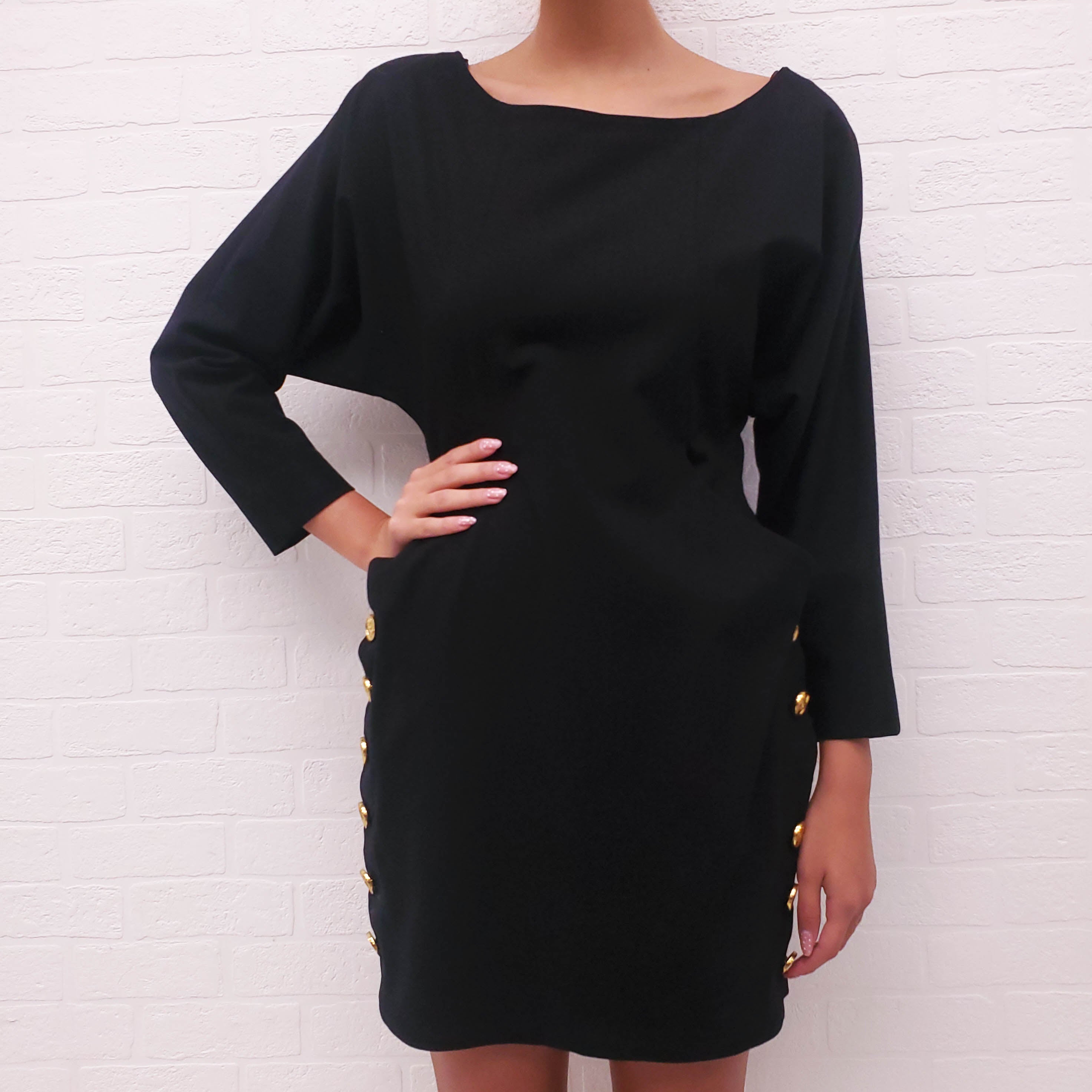 SMYTHE BLACK LONG SLEEVE DRESS WITH GOLD BUTTONS - SIZE 2
