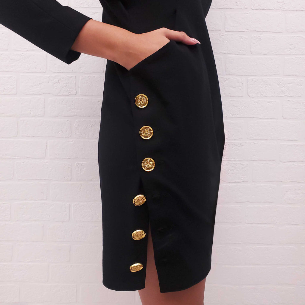 SMYTHE BLACK LONG SLEEVE DRESS WITH GOLD BUTTONS - SIZE 2