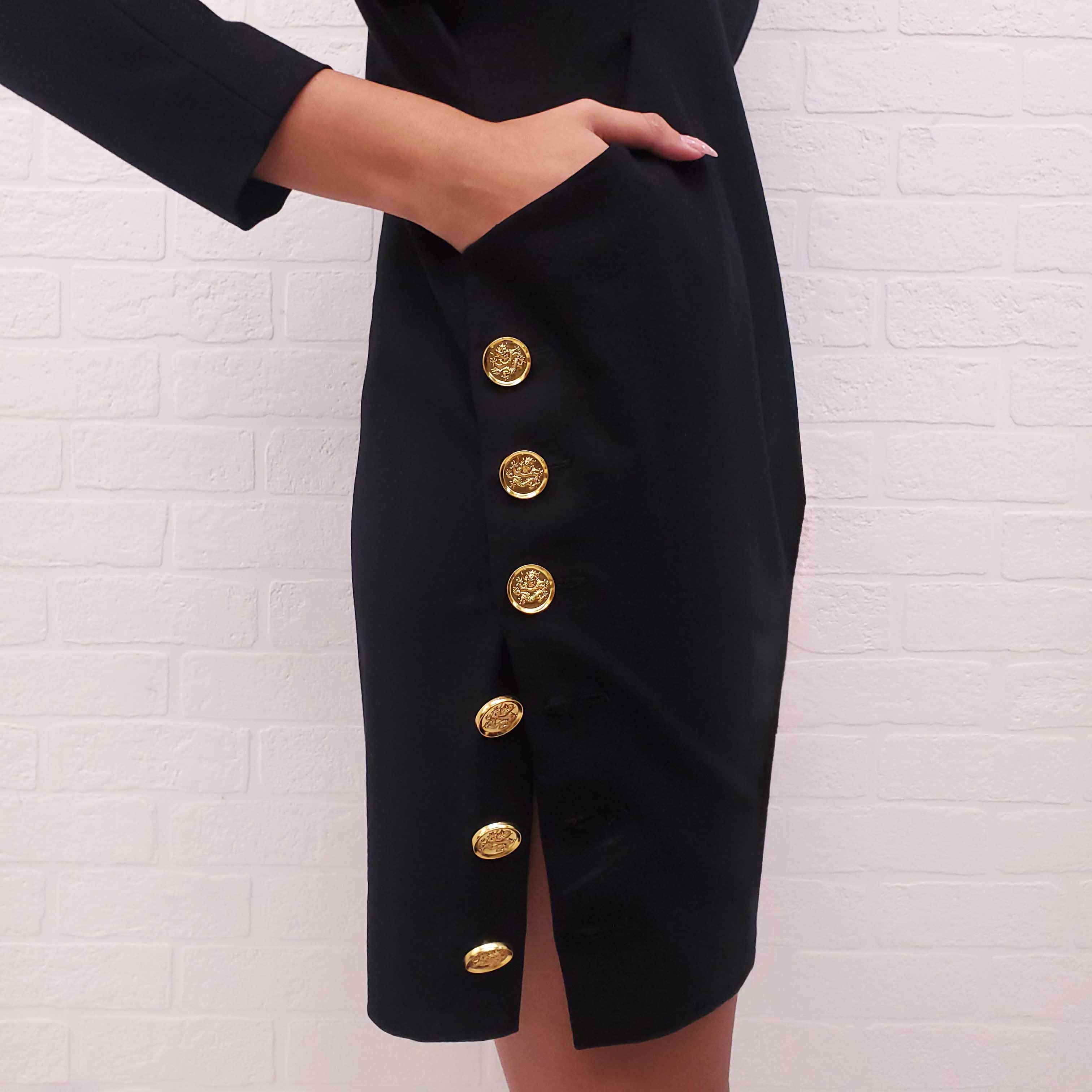 SMYTHE BLACK LONG SLEEVE DRESS WITH GOLD BUTTONS - SIZE 2