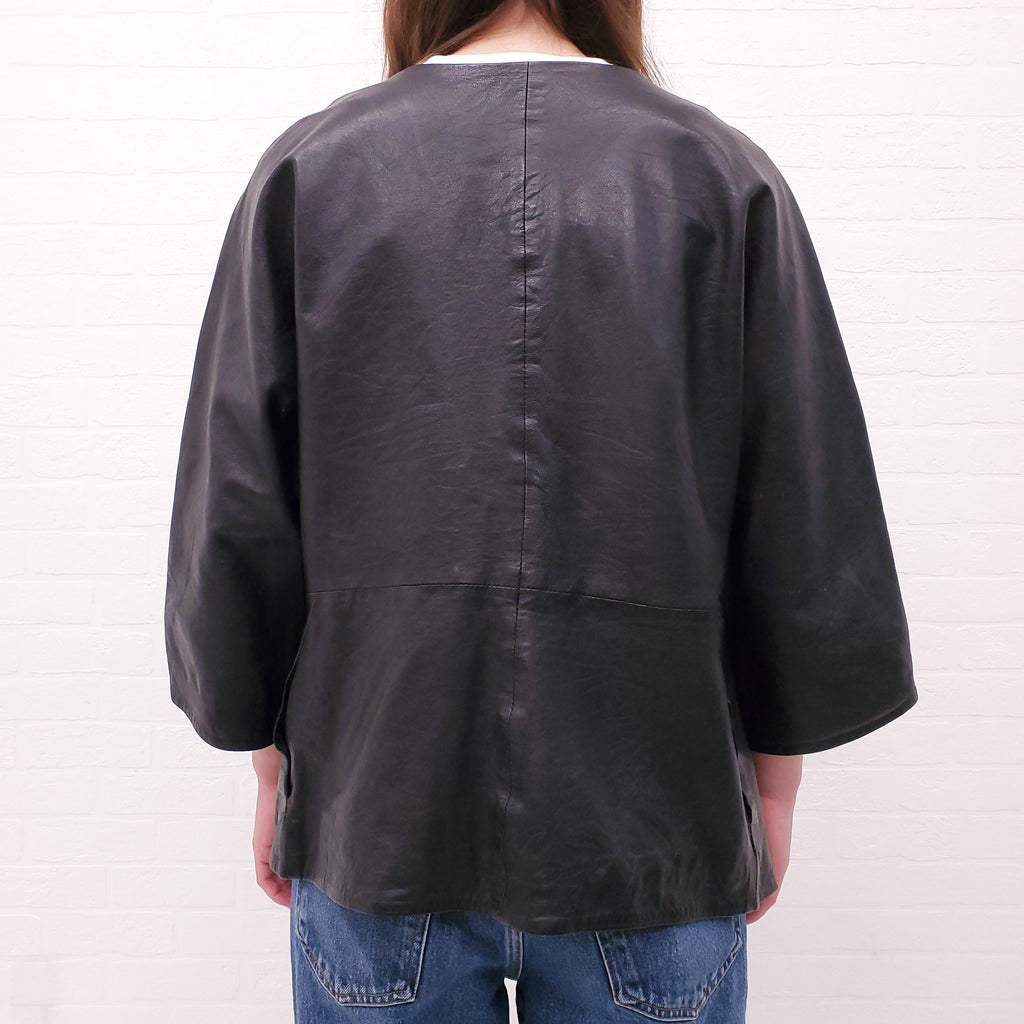 SMYTHE BLACK OVERSIZED LEATHER JACKET - SIZE S