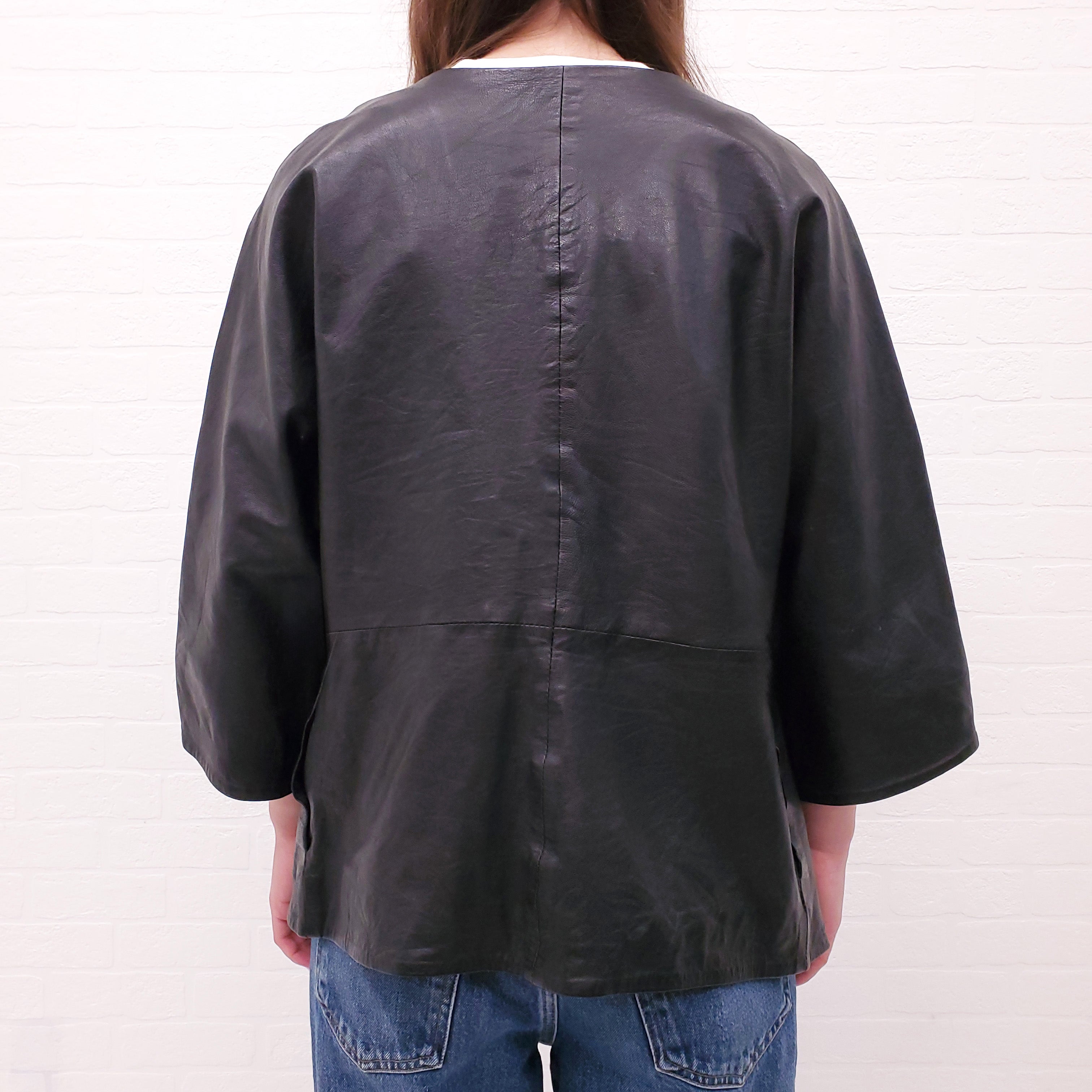 SMYTHE BLACK OVERSIZED LEATHER JACKET - SIZE S