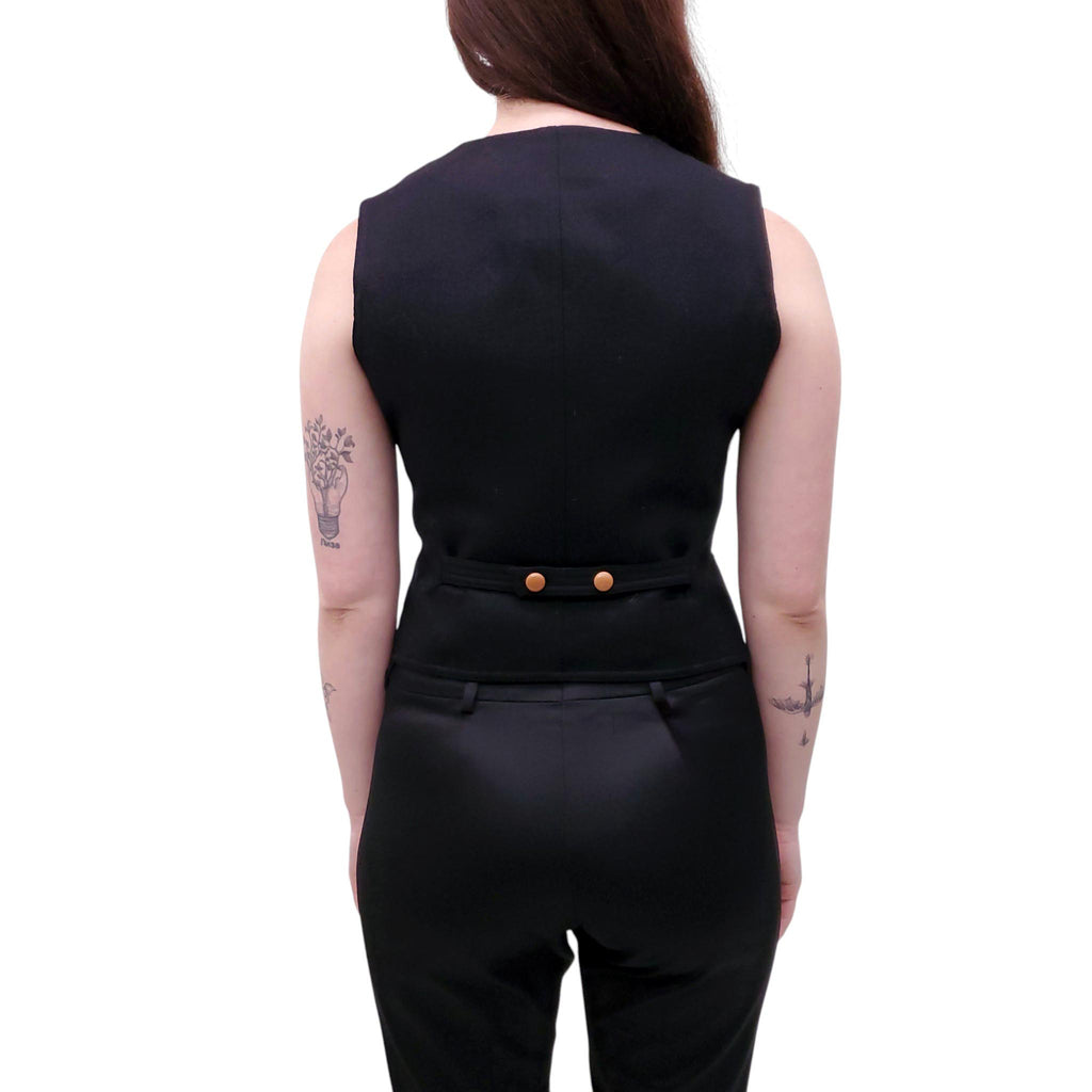 SMYTHE BLACK VEST WITH LEATHER BUTTONS - SIZE 8