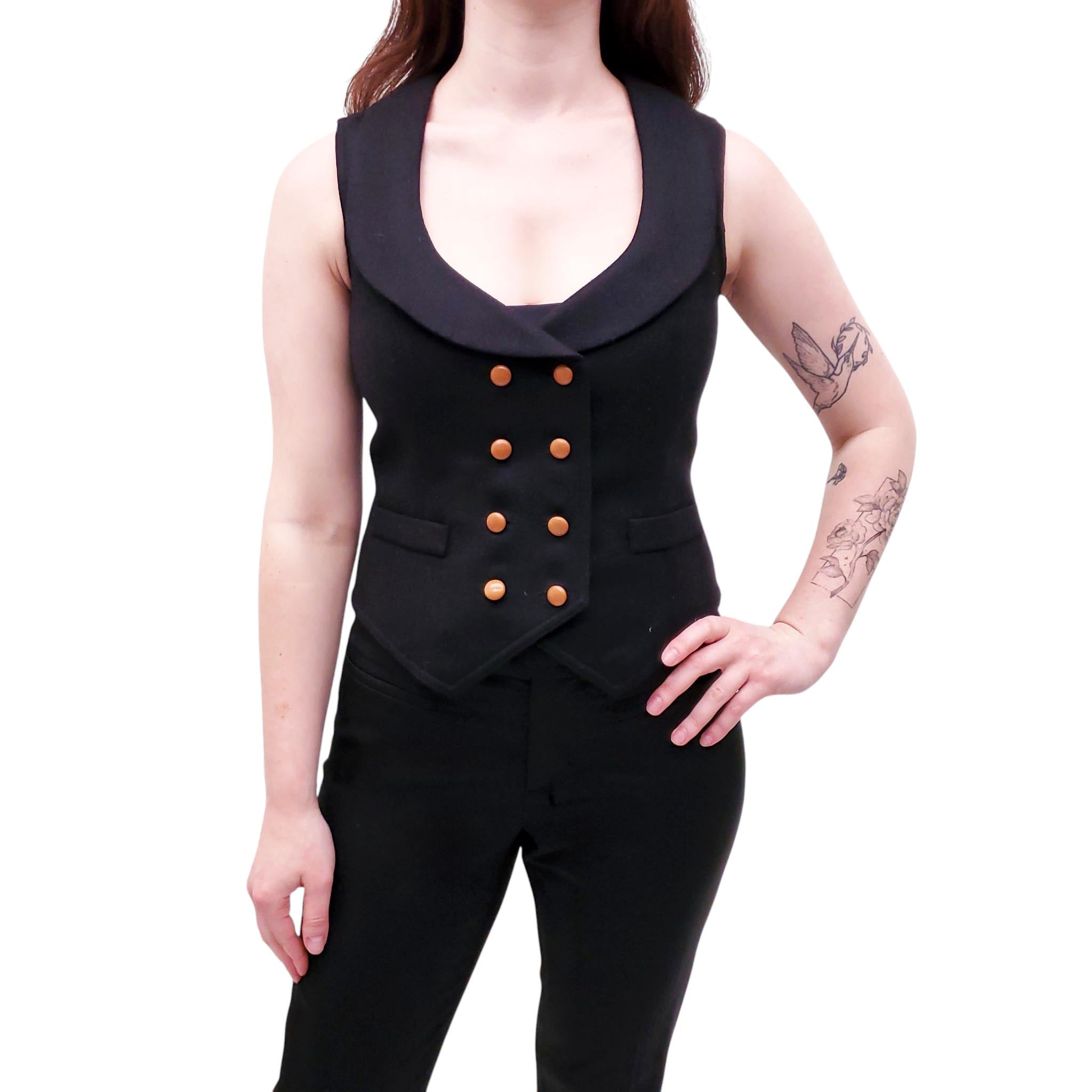 SMYTHE BLACK VEST WITH LEATHER BUTTONS - SIZE 8