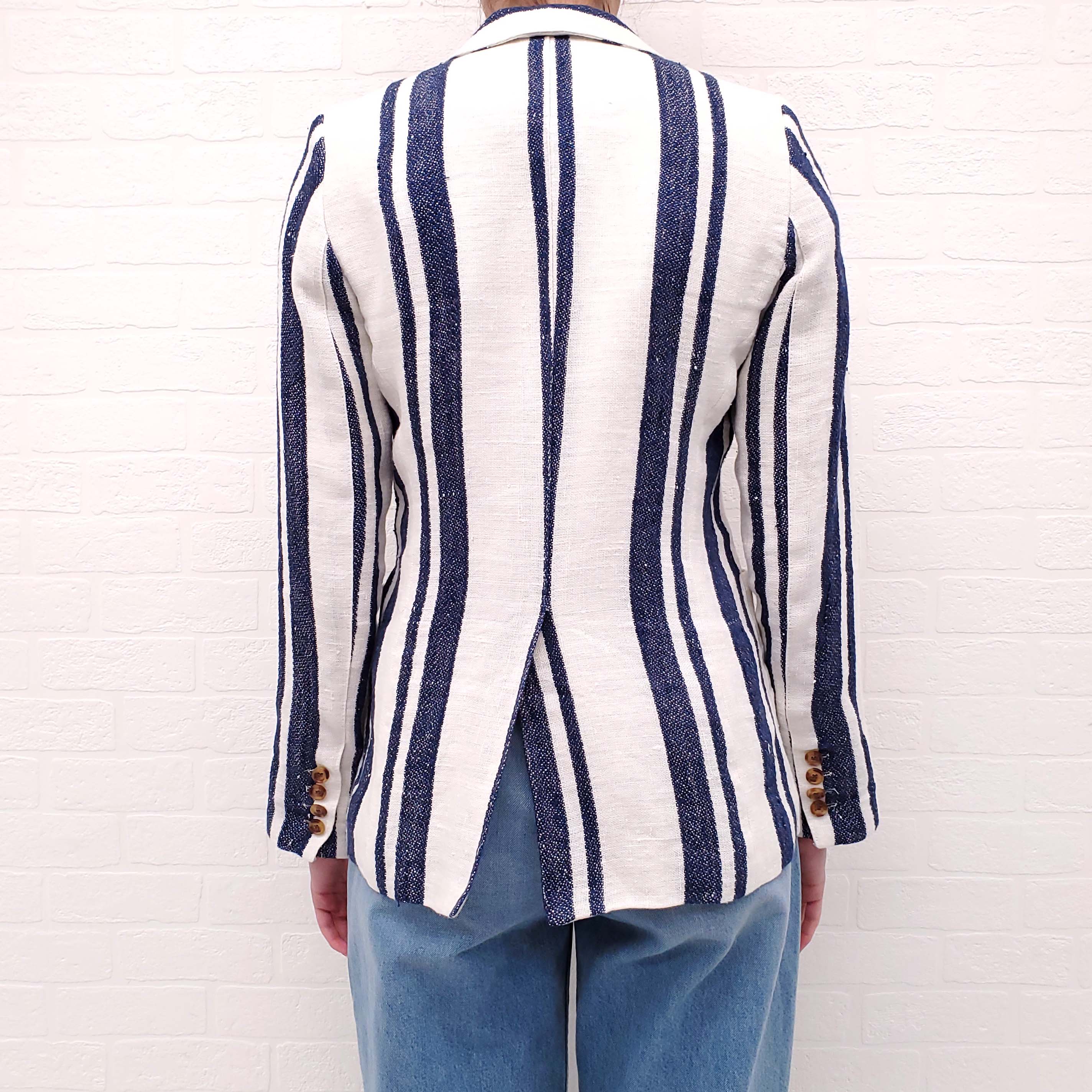 SMYTHE BLUE AND WHITE LINEN JACKET - SIZE 6