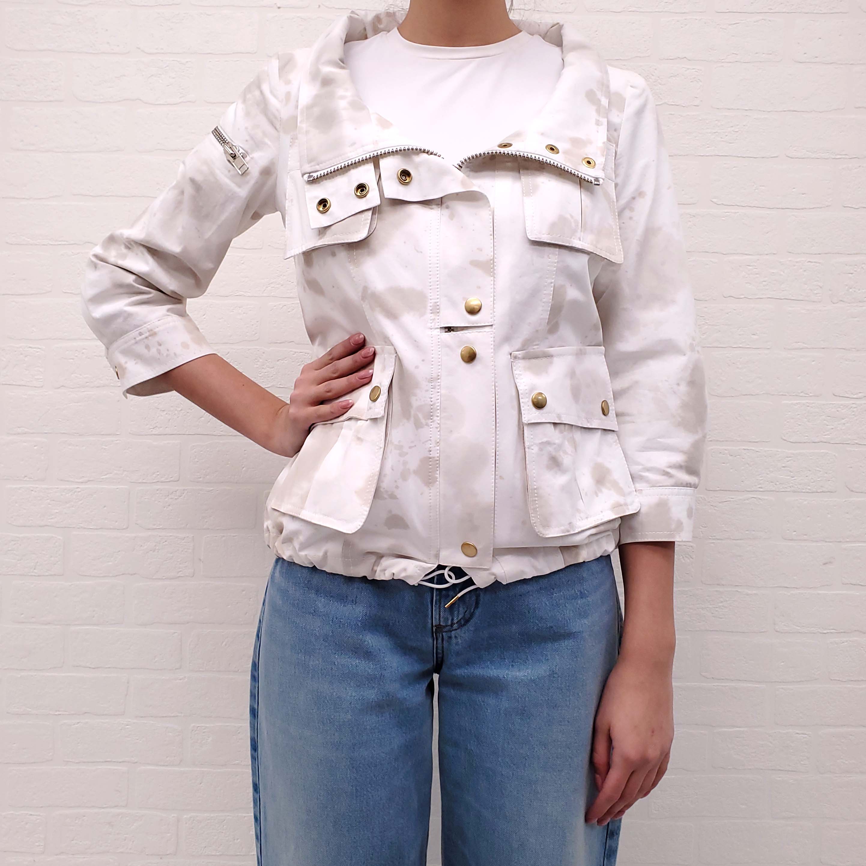 SMYTHE CREAM AND BEIGE TIE DYE BOMBER JACKET - SIZE 4