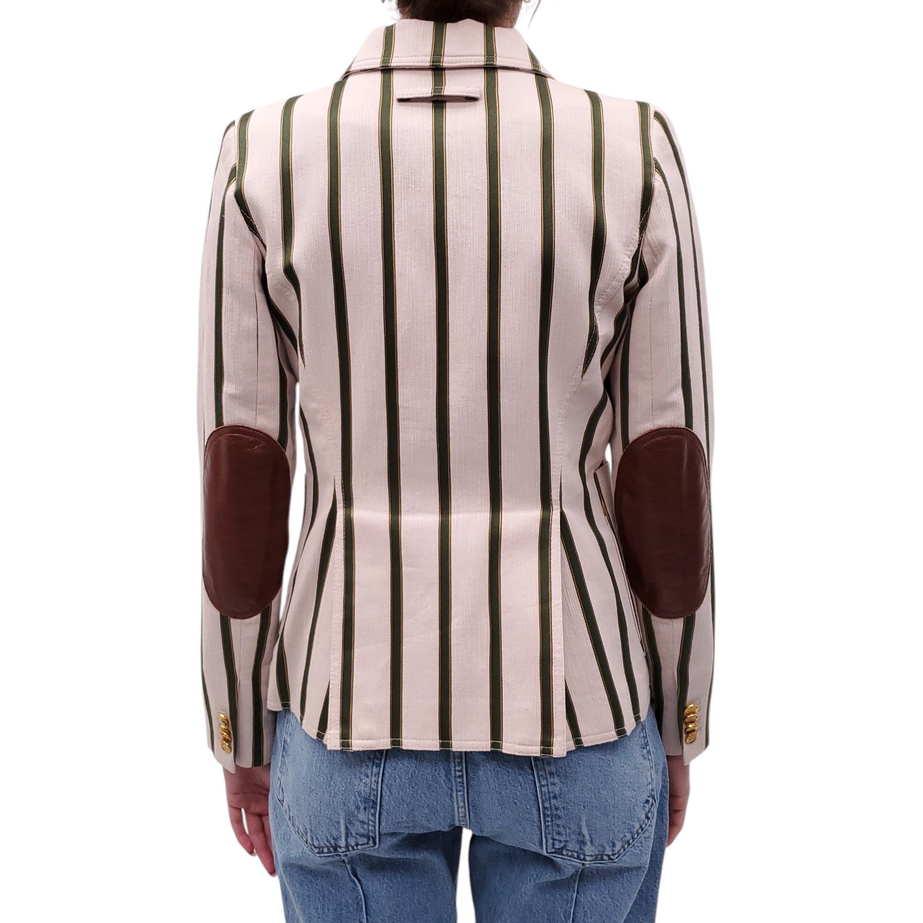 SMYTHE CREAM AND GREEN STRIPED BLAZER WITH ELBOW PADS - SIZE 6