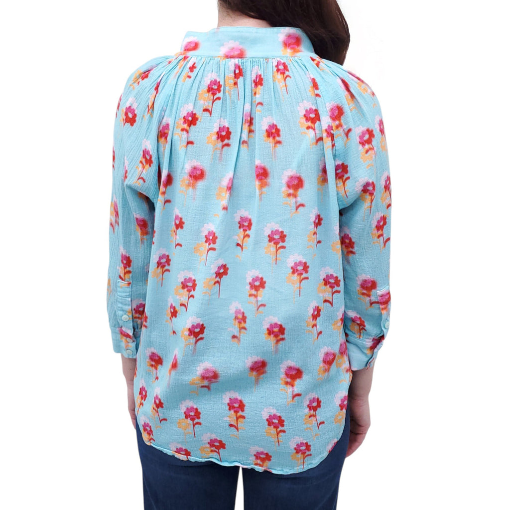SMYTHE FLORAL TURQUOISE BLOUSE - SIZE S