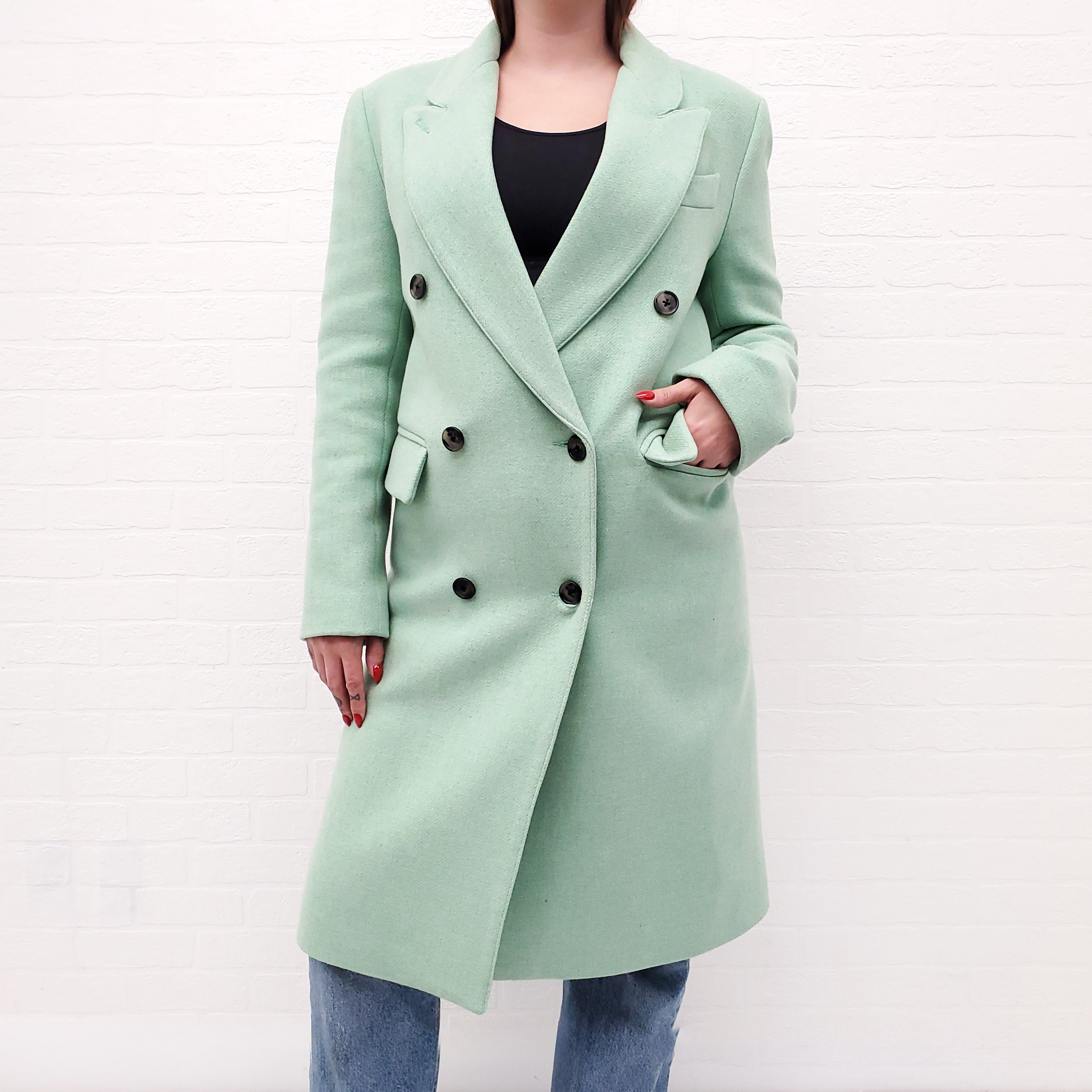 SMYTHE GREEN DOUBLE BREASTED LONG COAT - SIZE 6