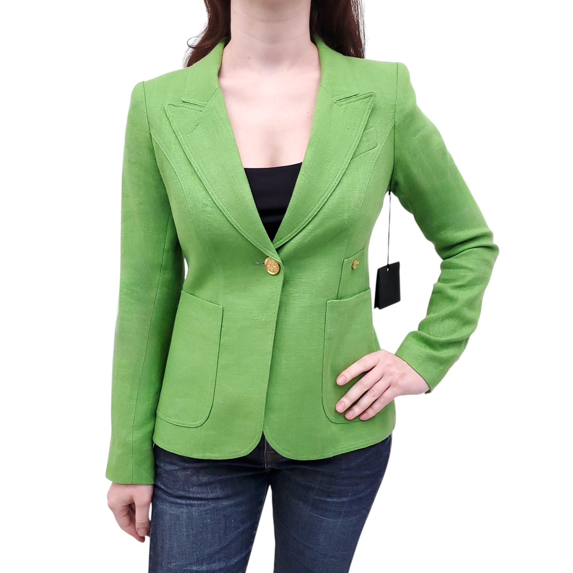SMYTHE GREEN LINEN DUCHESS BLAZER - SIZE 6