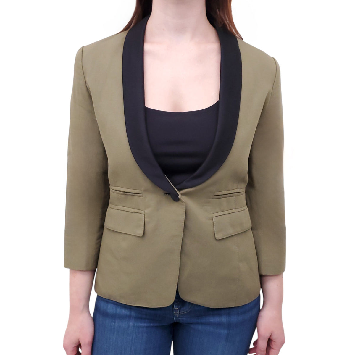 SMYTHE KHAKI TUXEDO STYLE BLAZER - SIZE 8