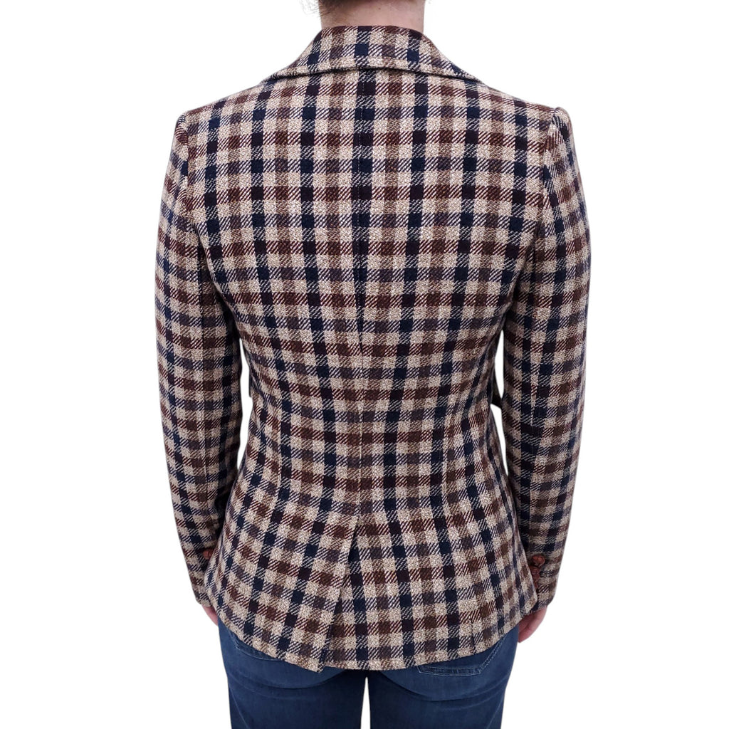 SMYTHE KHAKI, NAVY AND BURGUNDY PLAID BLAZER - SIZE 4