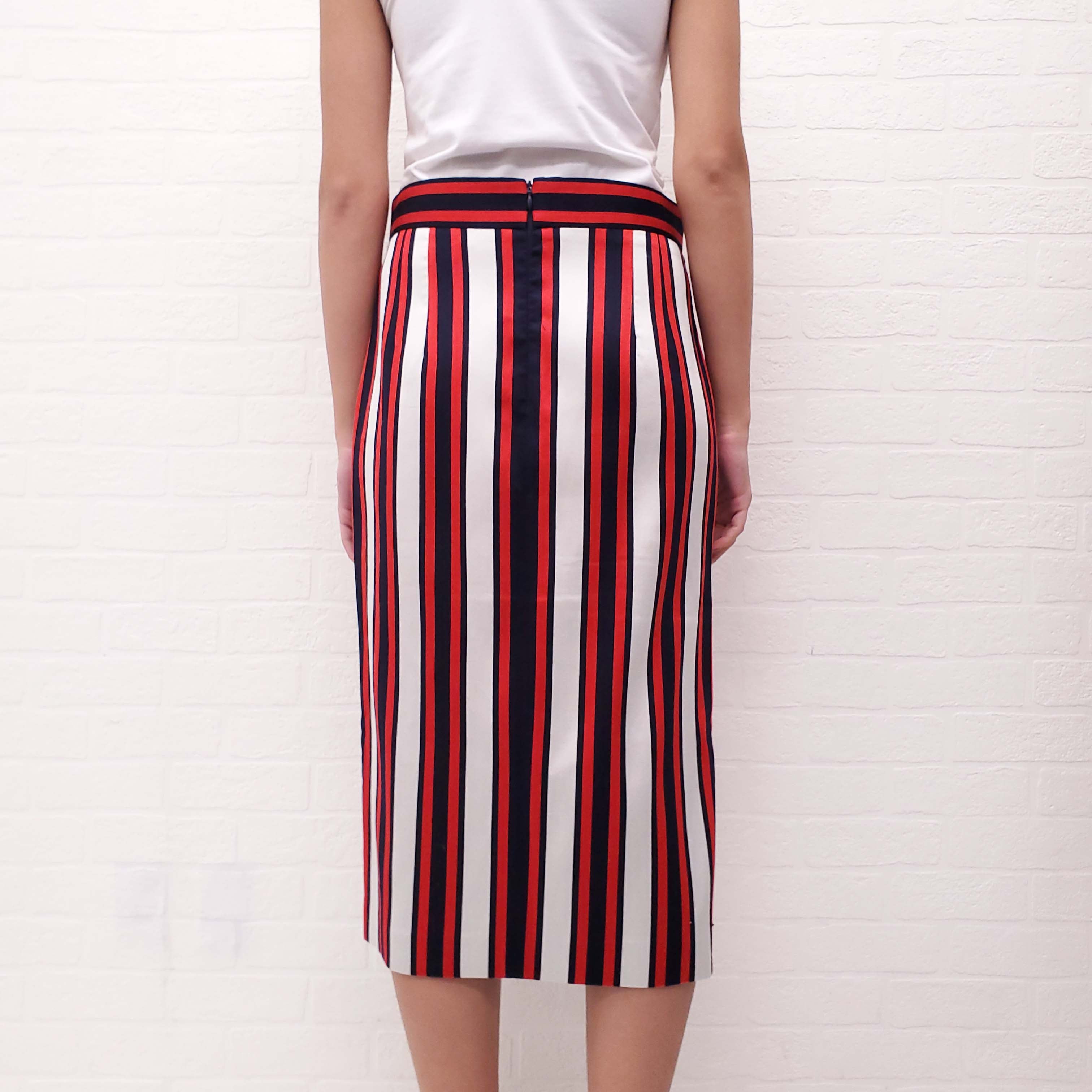 SMYTHE KHAKI, NAVY AND RED PENCIL SKIRT - SIZE 6