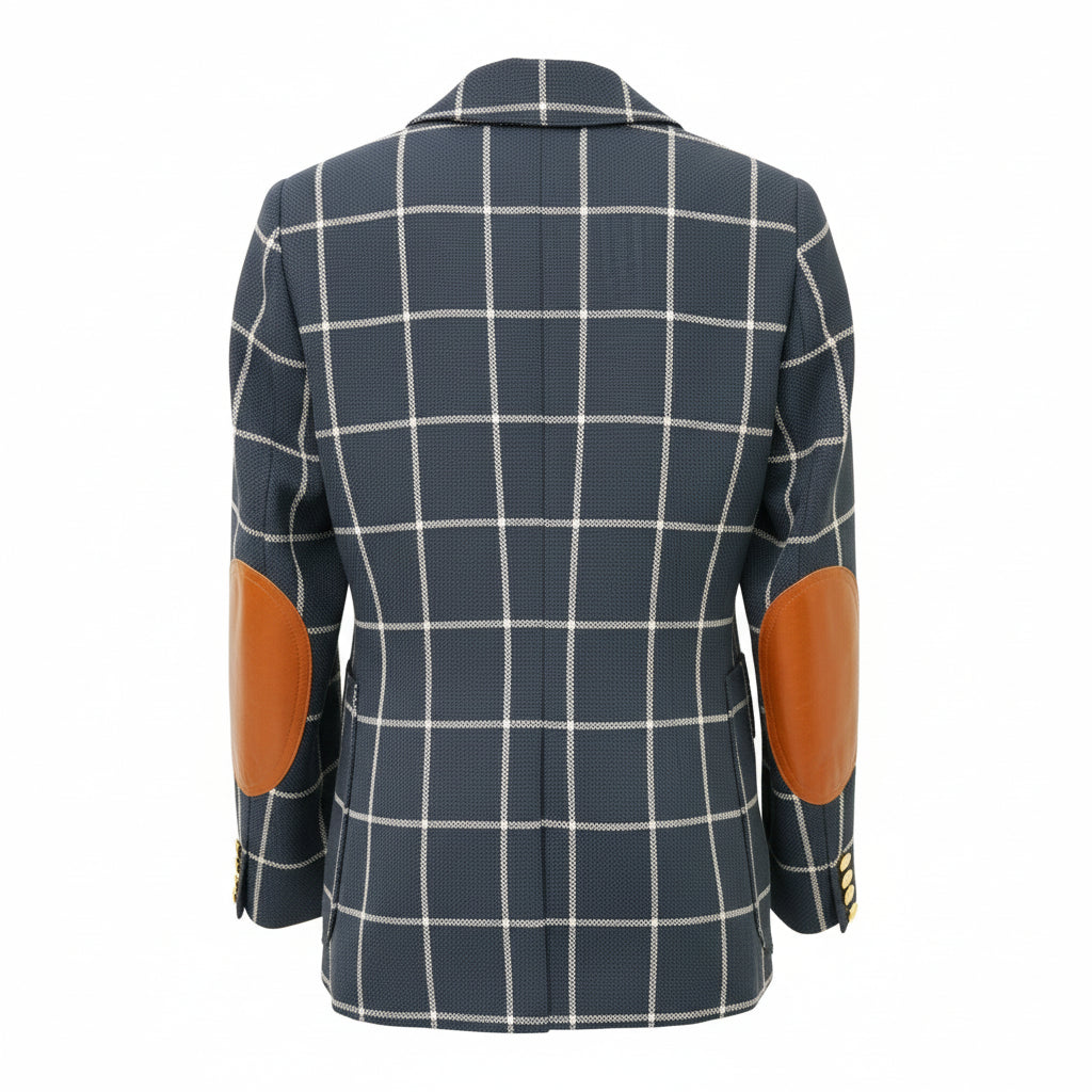 SMYTHE NAVY PLAID BLAZER WITH GOLD BUTTONS - SIZE 4