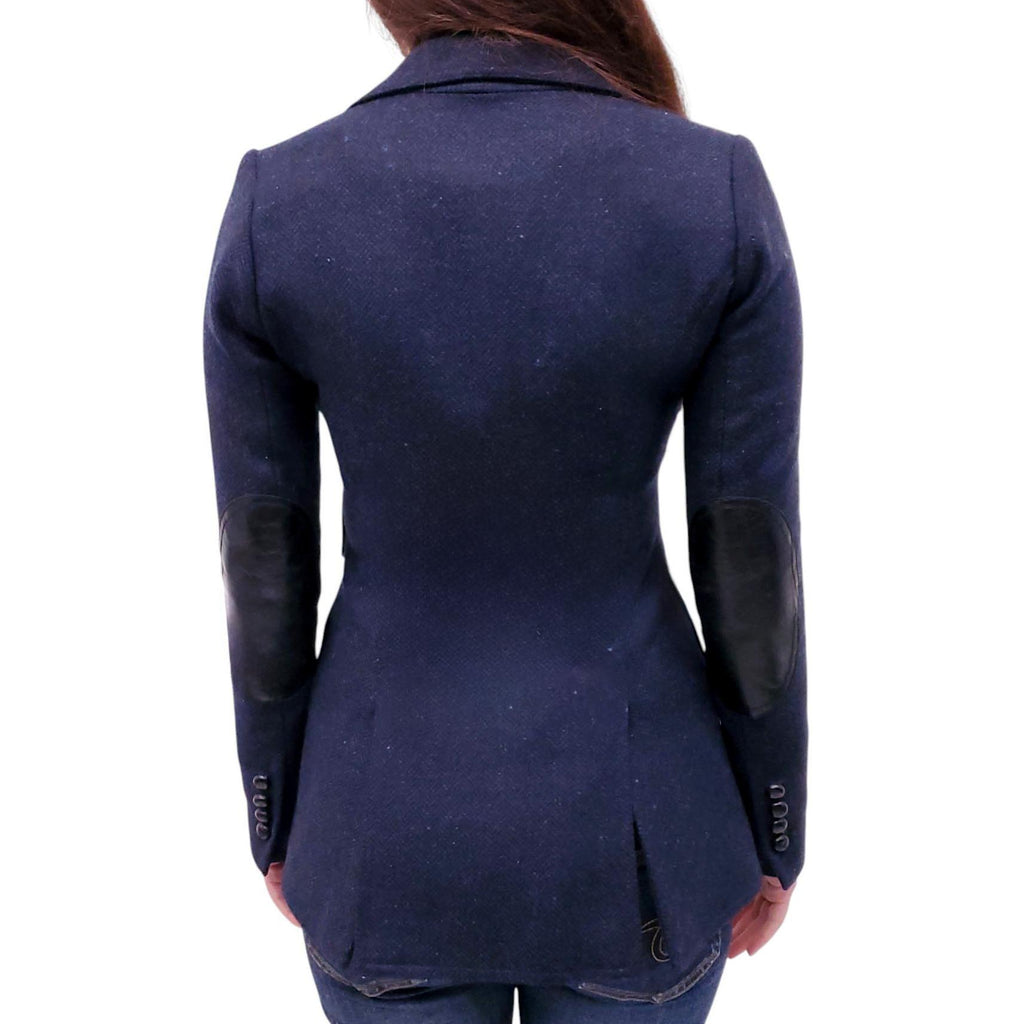 SMYTHE NAVY RIDING JACKET WITH LEATHER ELBOW PATCHES - SIZE 2