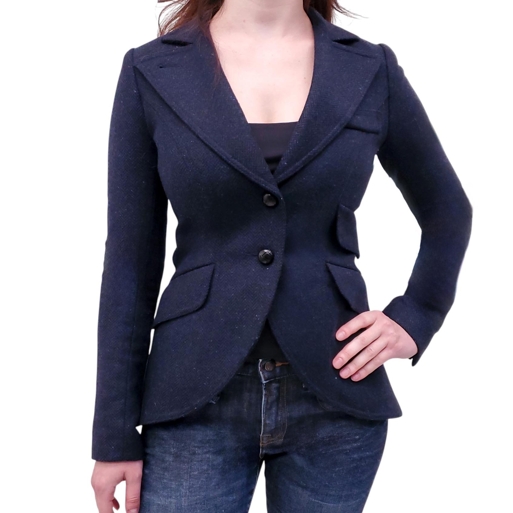 SMYTHE NAVY RIDING JACKET WITH LEATHER ELBOW PATCHES - SIZE 2