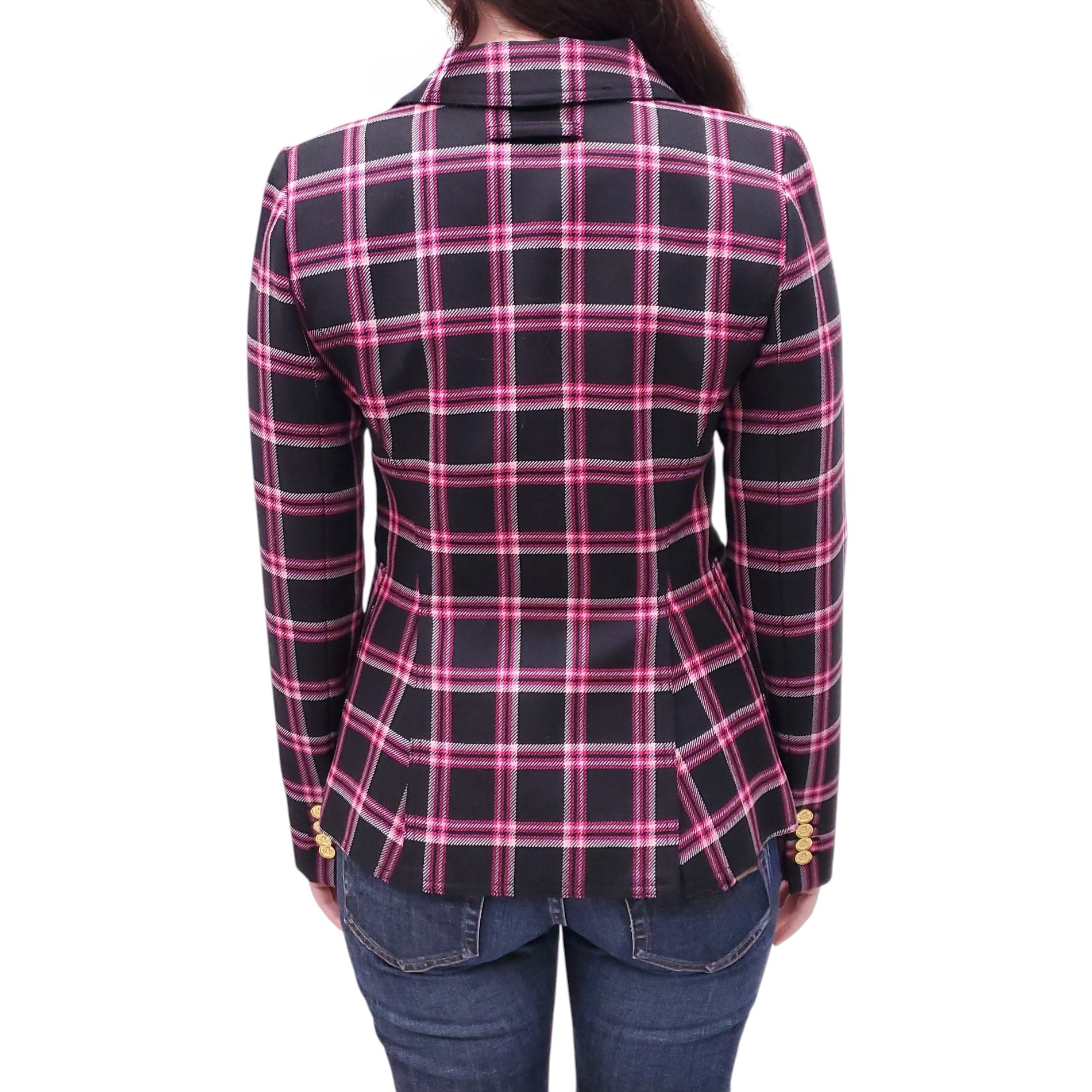 SMYTHE PINK AND BLACK PLAID DUCHESS BLAZER - SIZE 6
